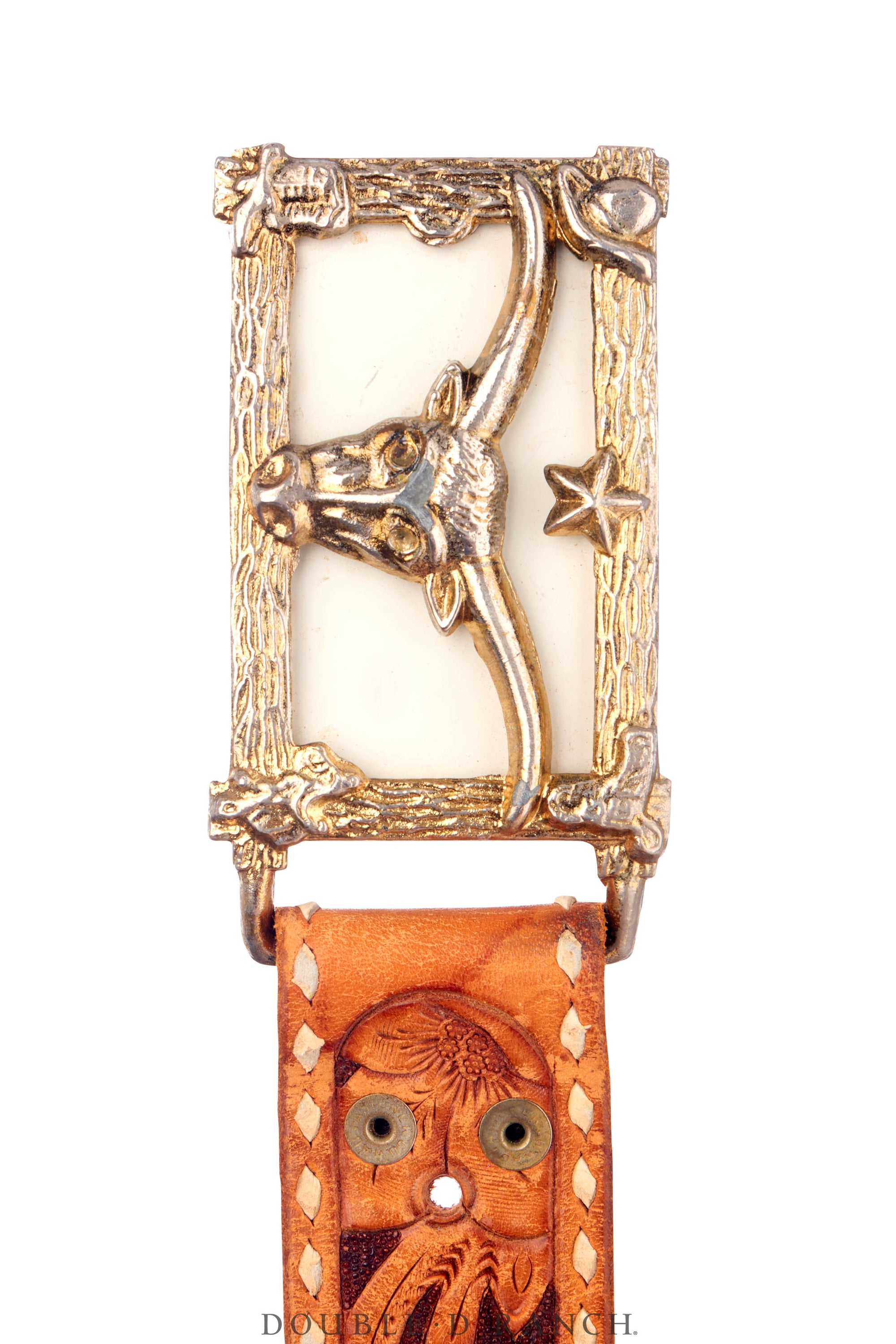 Belt, A Vintage, Buckle, Kitsch, Western, Longhorn With Stars, Vintage, 833