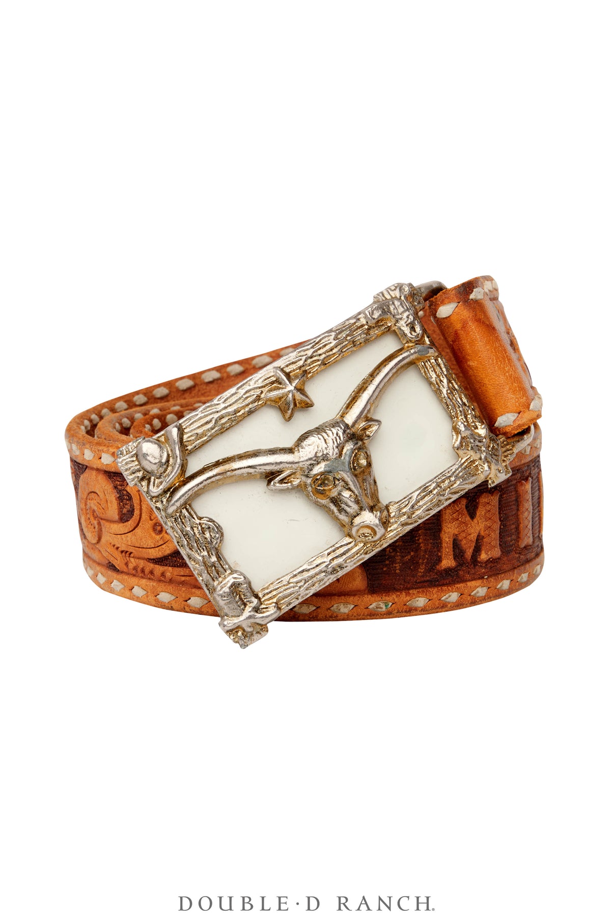 Belt, A Vintage, Buckle, Kitsch, Western, Longhorn With Stars, Vintage, 833