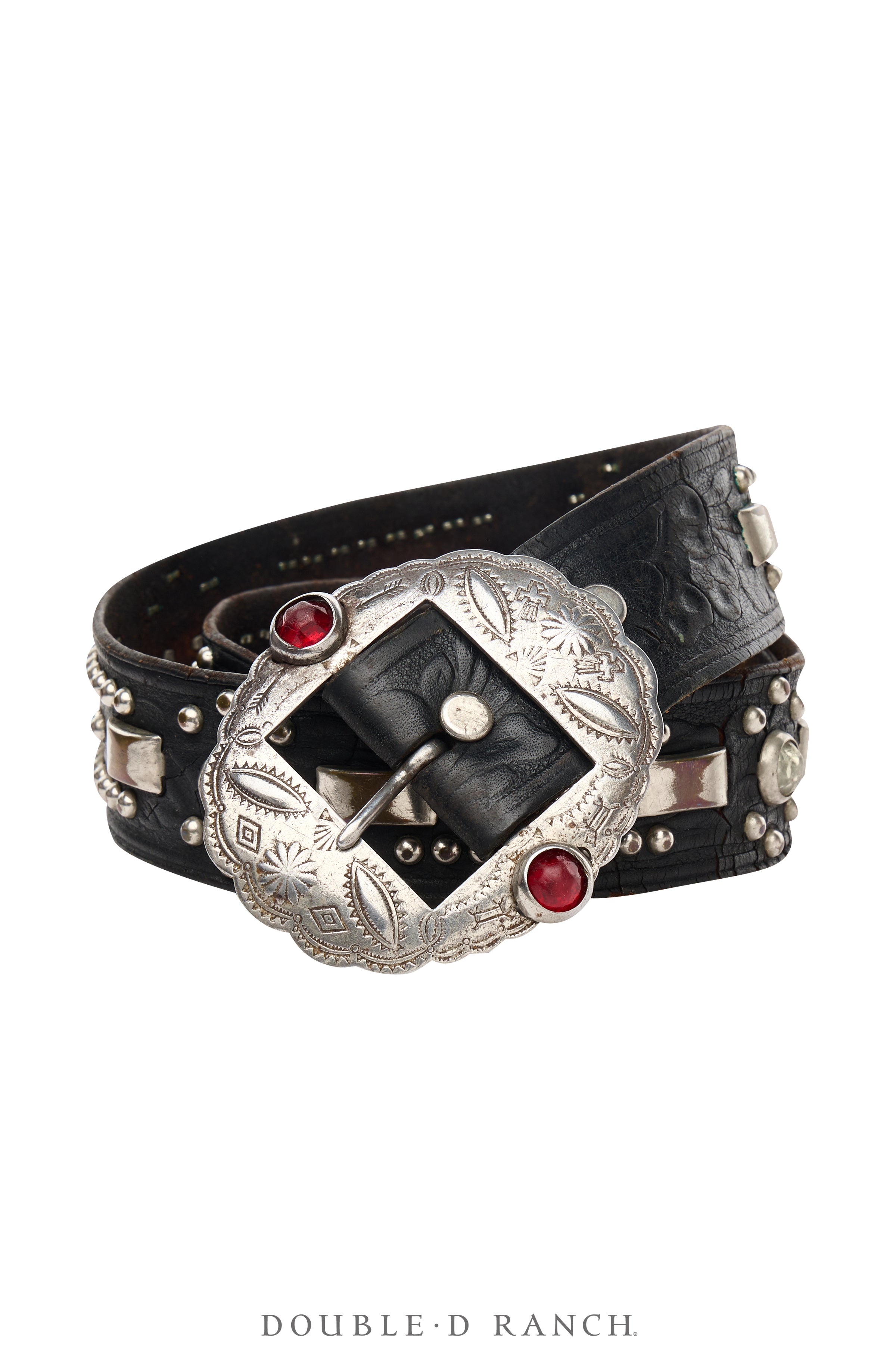 Vintage Black Leather Belt with Crystal Buckle size M 6. JJ USA Sterling 925 Drop Crystal Marcasite Buckle Black  main image 2
