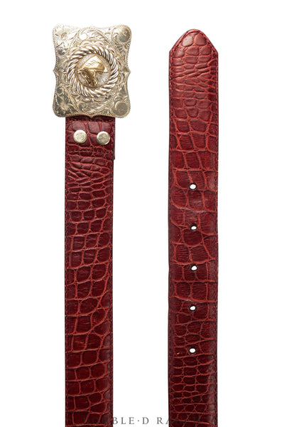 Vintage Red Leather Western Belt Engraved Silver Buckle Belt Vintage Red Leather Skinny Belt: Engraved Silver Buckle, Y2K  main image 4