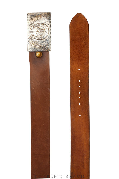 Belt, A Vintage, Buckle, Western, Sterling Silver, Hallmark  display picture 1