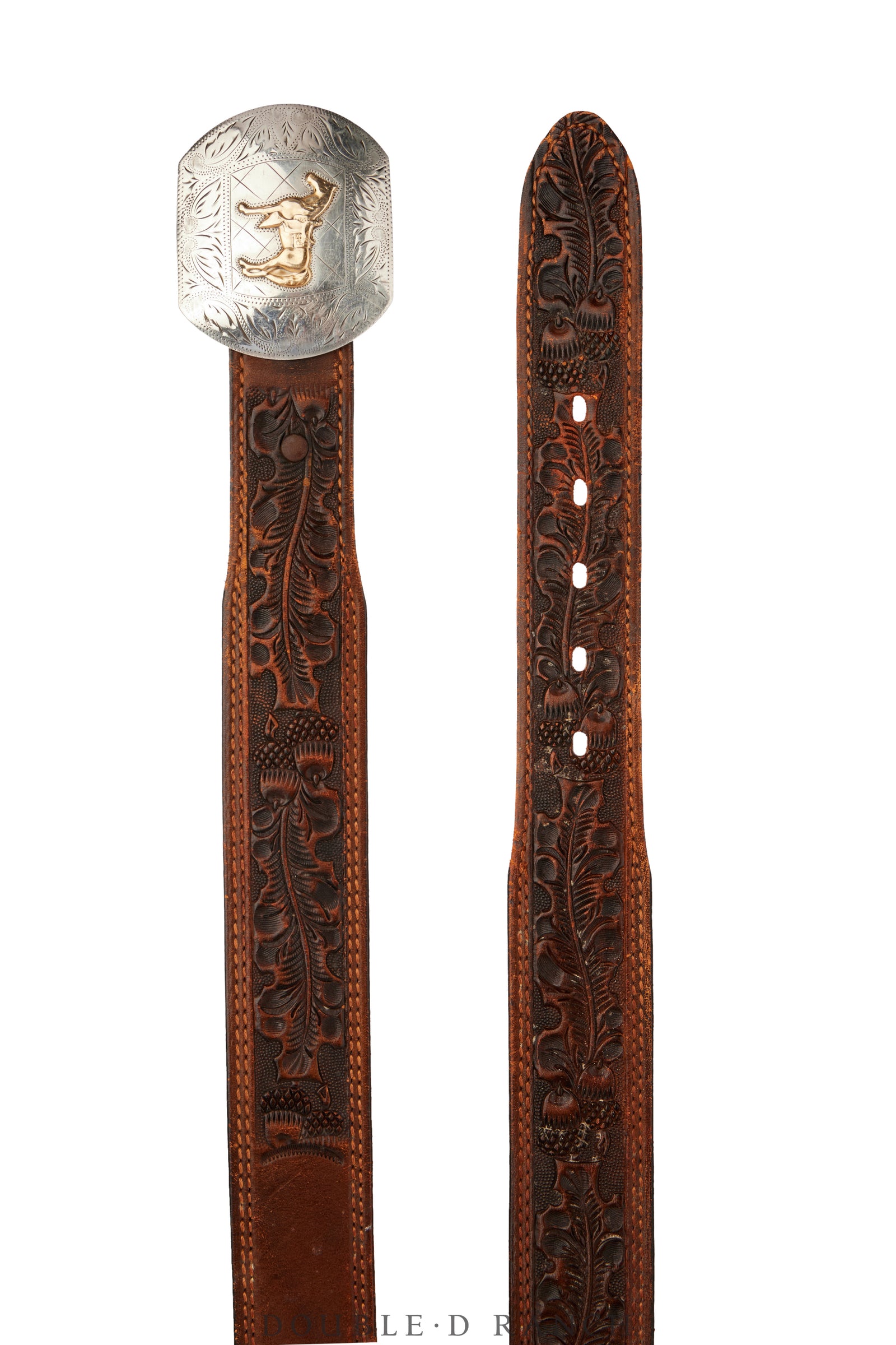 Belt, A Vintage, Buckle, Western, Sterling Silver & 10k Gold, Horse Profile, Hallmark, Vintage, 763