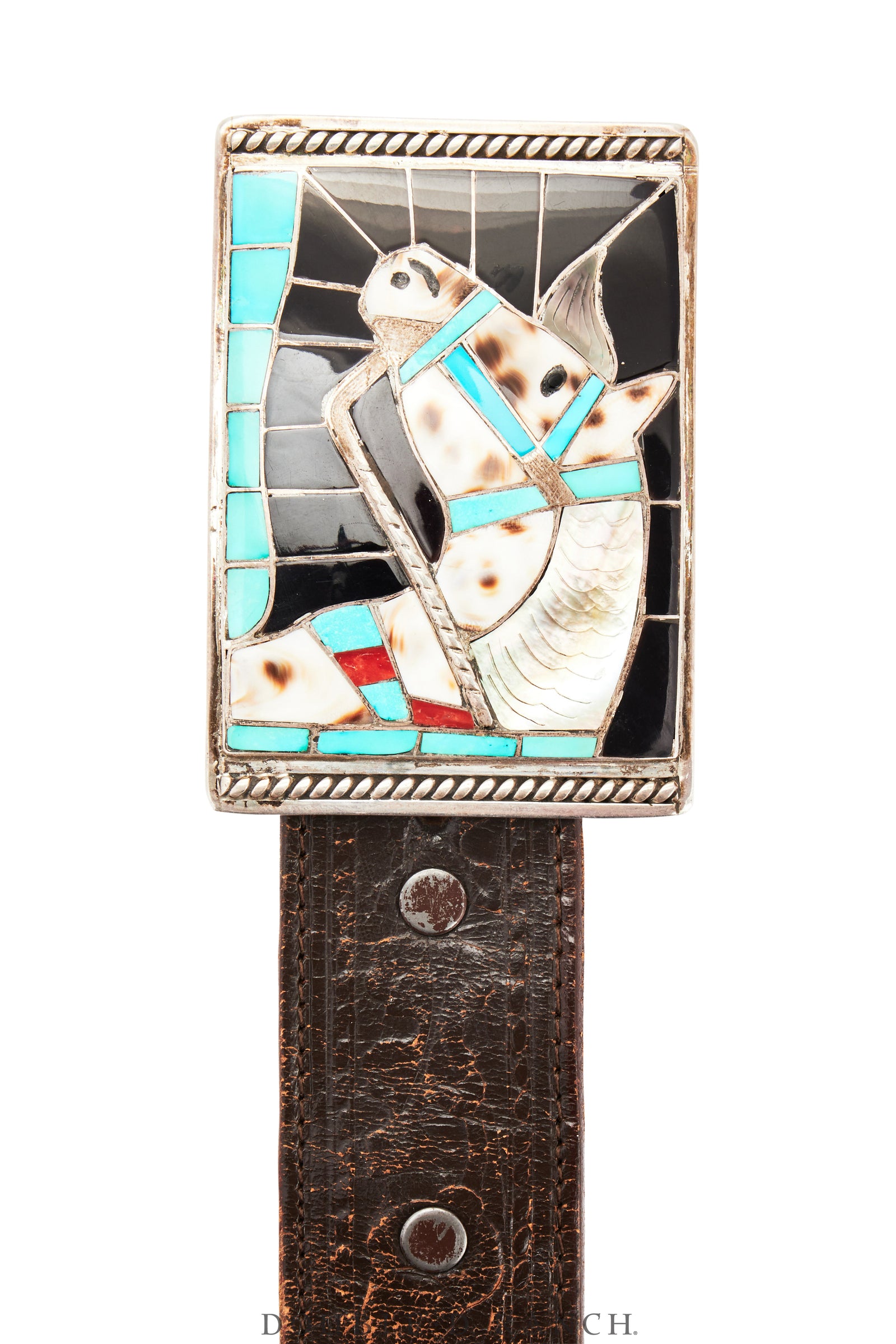 Belt, A Vintage, Buckle, Inlay, Horse Profile, Palomino, Lincoln & Helen Zunie Hallmark, Vintage, 652