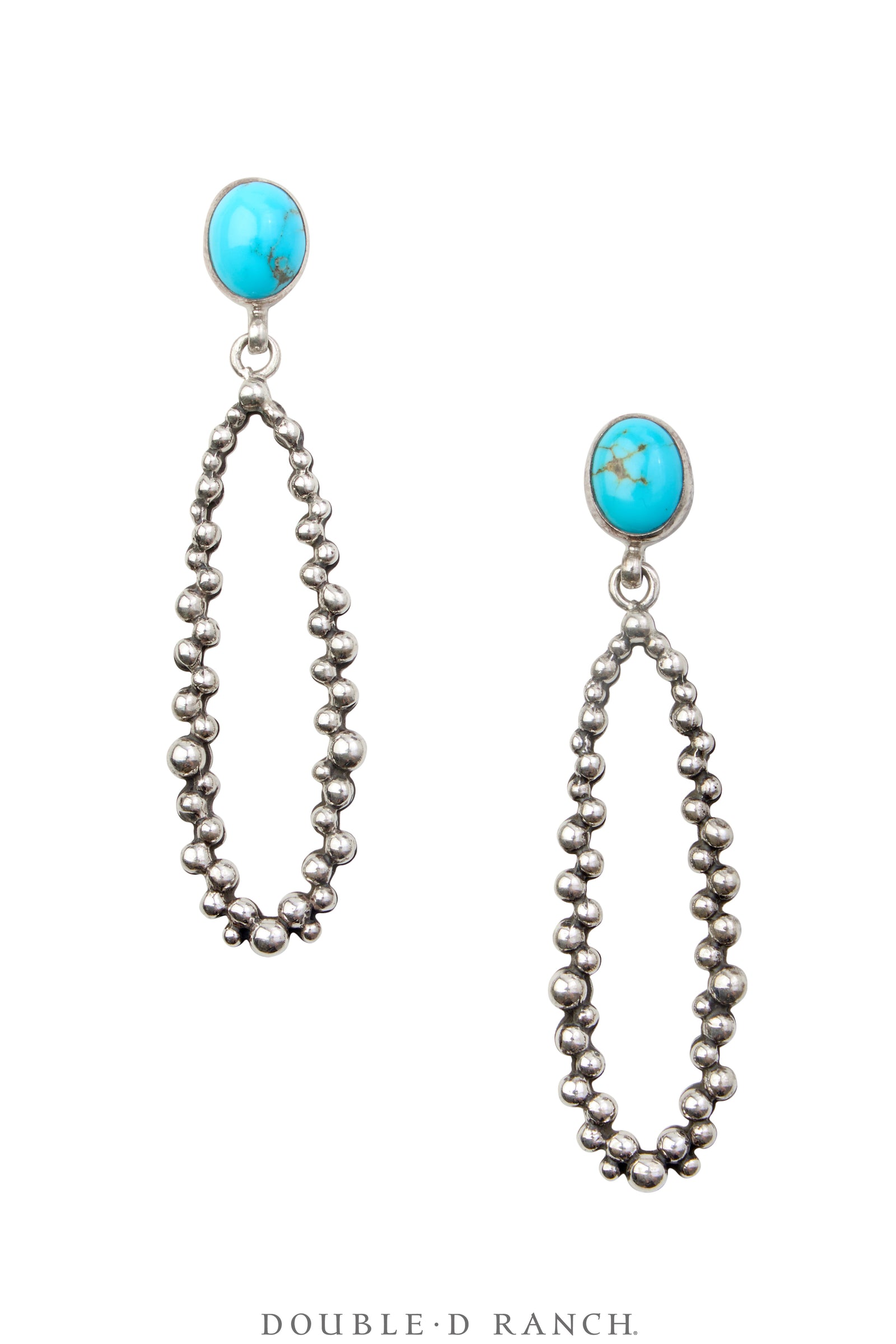 Earring, Hoop, Turquoise & Blackened Bubble Sterling Silver, Contemporary, 1765B