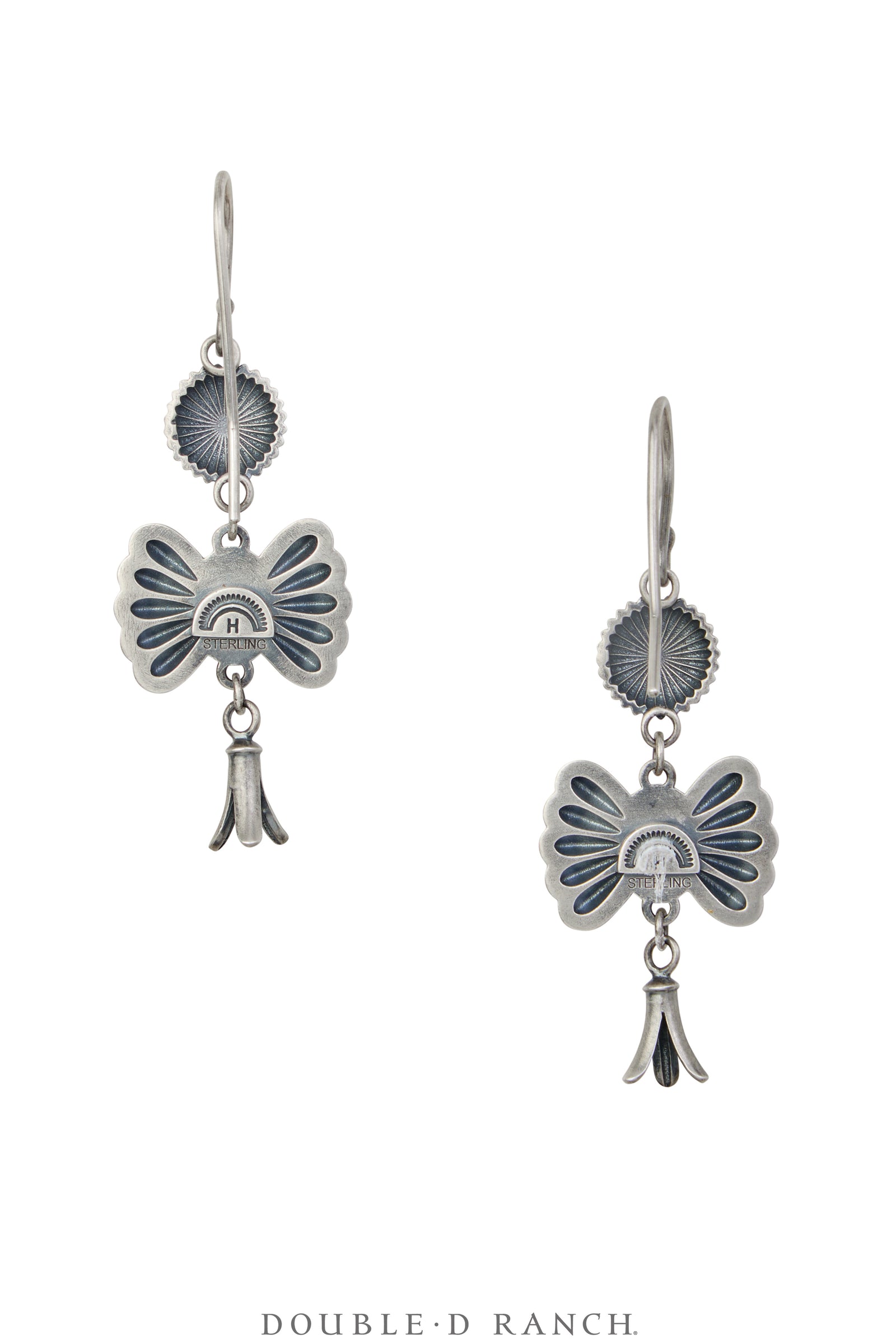 Earrings, Concho, Turquoise, Butterfly With Blossom, Dennis Hogan Hallmark, Contemporary, 1849