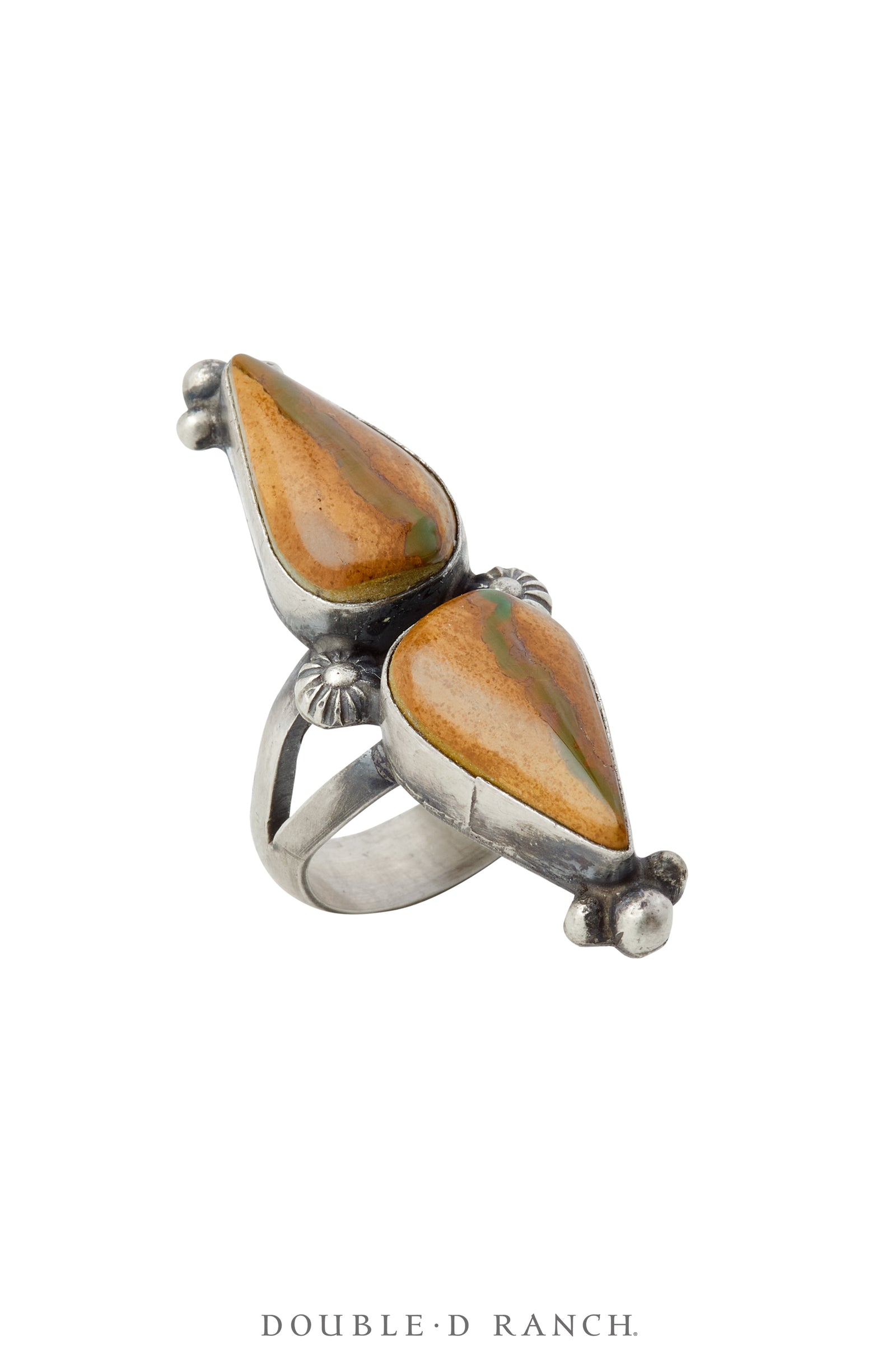 Ring, Double Stone, Turquoise, Boulder Ribbon Mine, Hallmark, Contemporary, 8, 1713