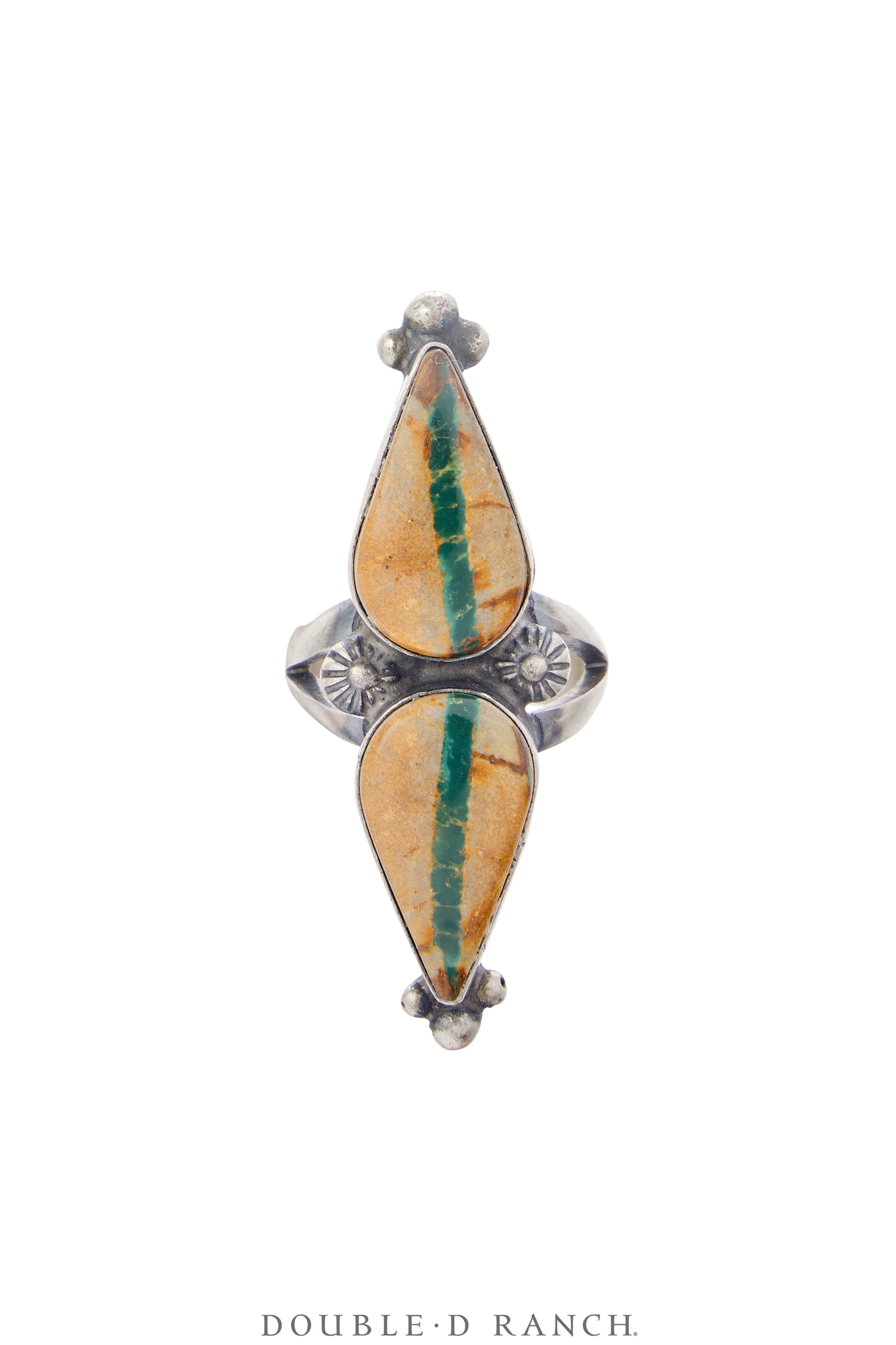 Ring, Double Stone, Turquoise, Boulder Ribbon Mine, Hallmark, Contemporary 8.5, 1717