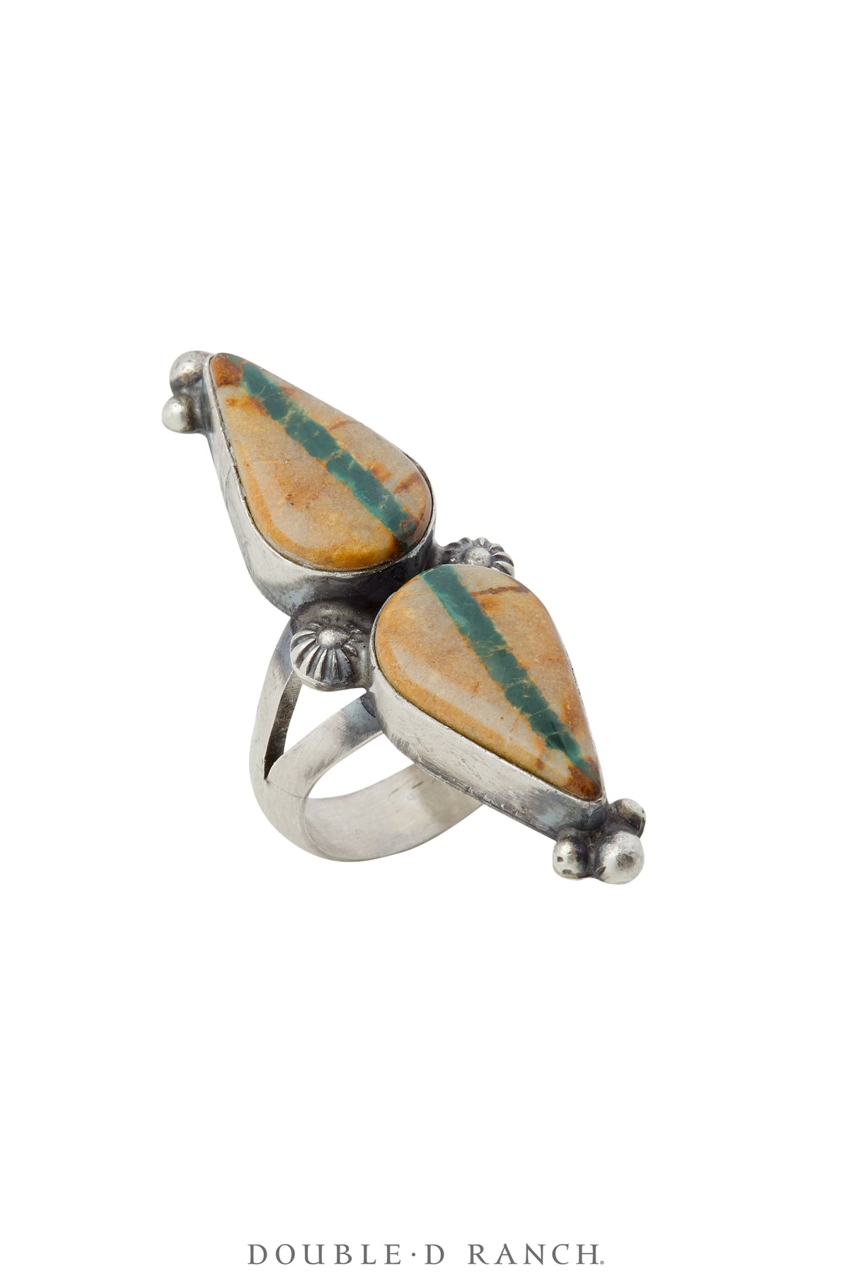 Ring, Double Stone, Turquoise, Boulder Ribbon Mine, Hallmark, Contemporary 8.5, 1717
