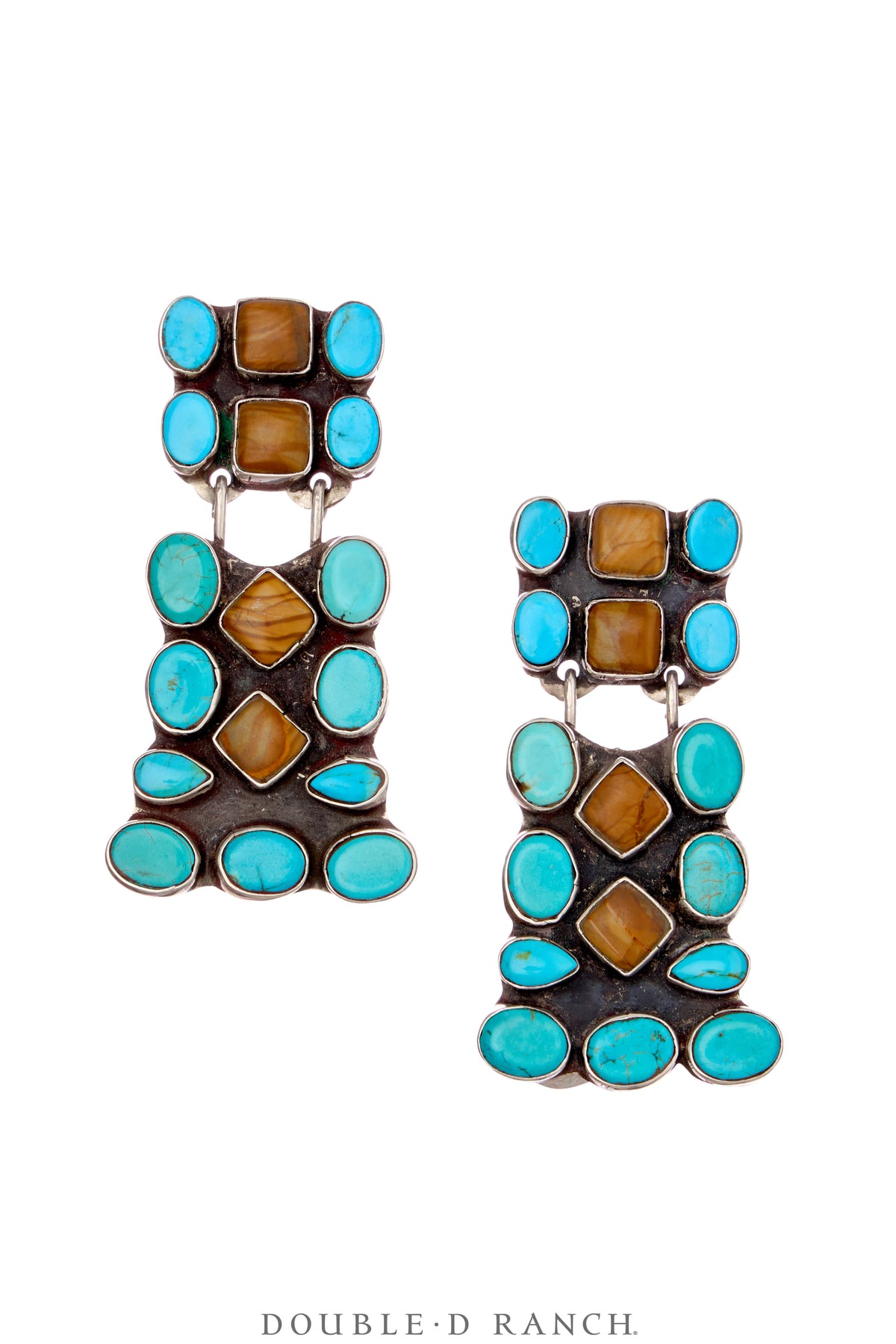 Earrings, Oscar Betz, Fan, Turquoise, Jasper, Hallmark, Contemporary, 2082