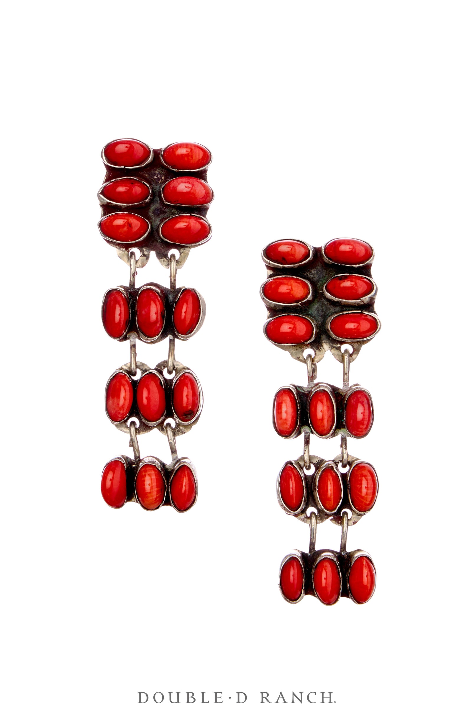 Earrings, Oscar Betz, Ladders, Coral, Hallmark, Contemporary, 2083