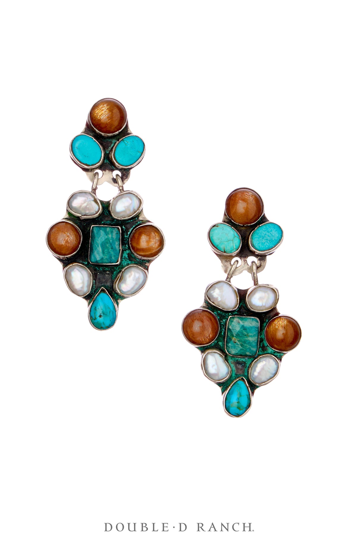 Earrings, Oscar Betz, Triangle, Turquoise, Agate, Amazonite, Mother of Pearl, Hallmark, Contemporary,  2084