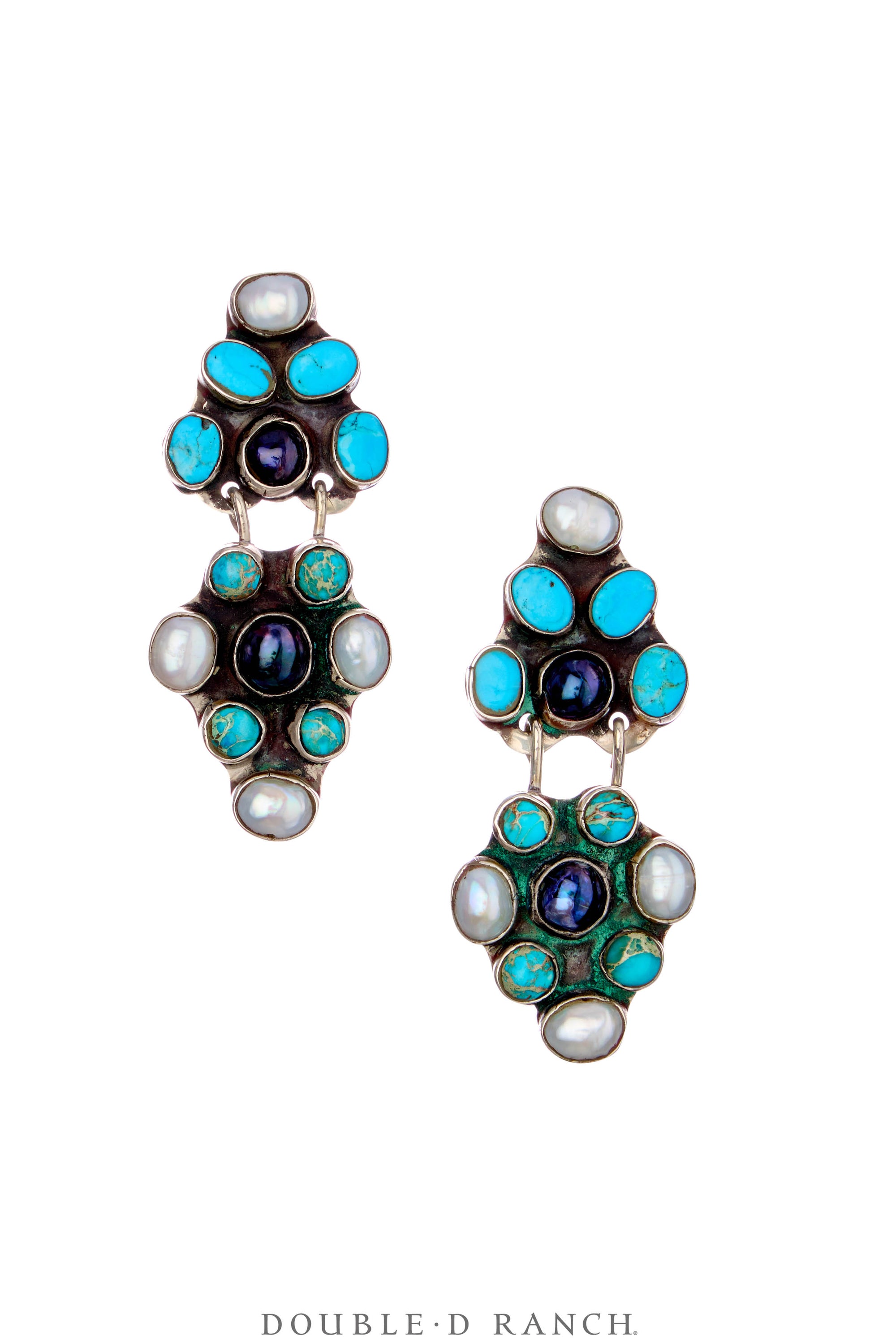 Earrings, Oscar Betz, Triangle, Turquoise, Agate, Mother of Pearl, Hallmark, Contemporary, 2080