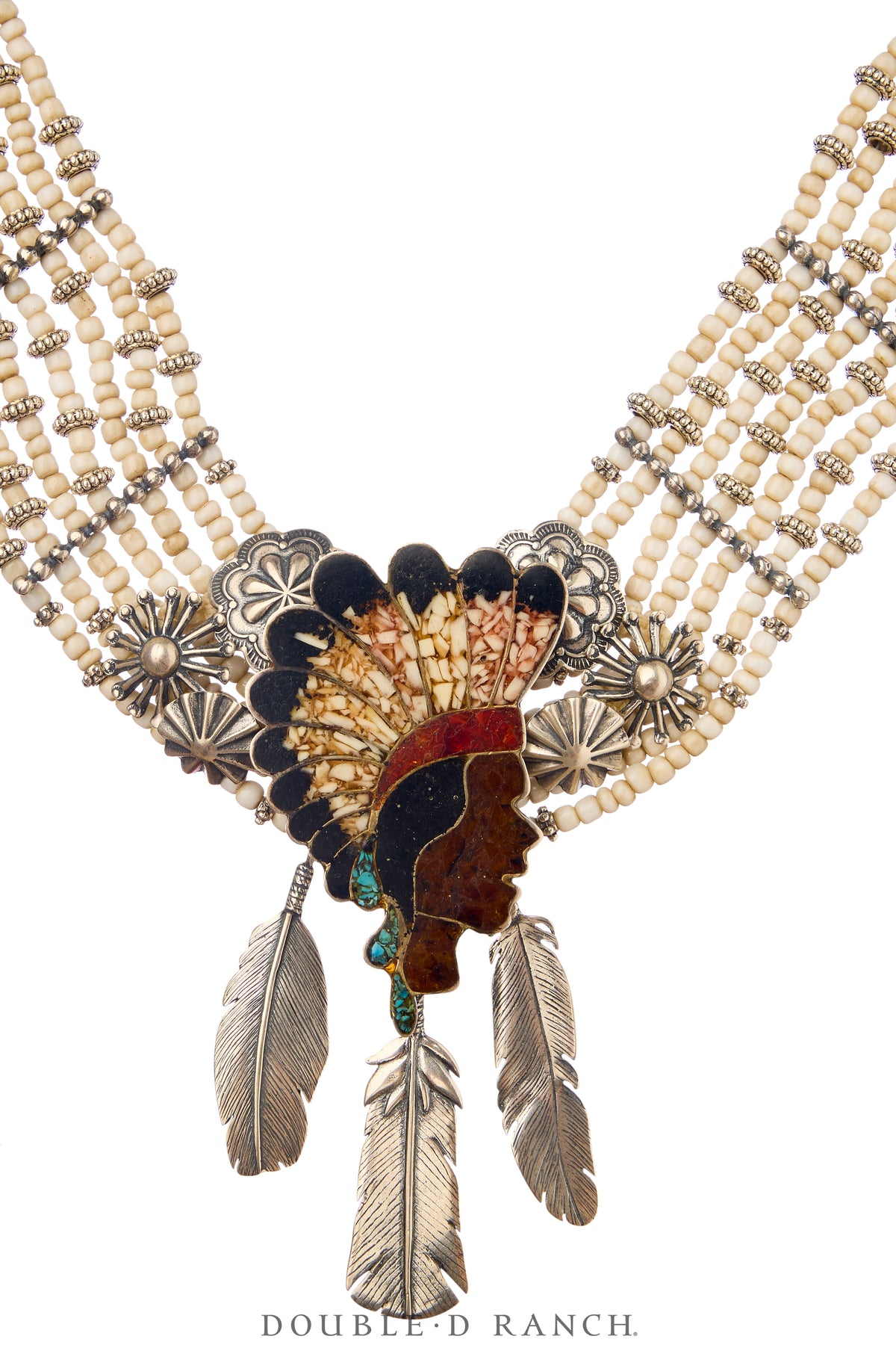 Necklace, Mummy's Bundle, by Double D Ranch, Inlay Indian Chief, 101