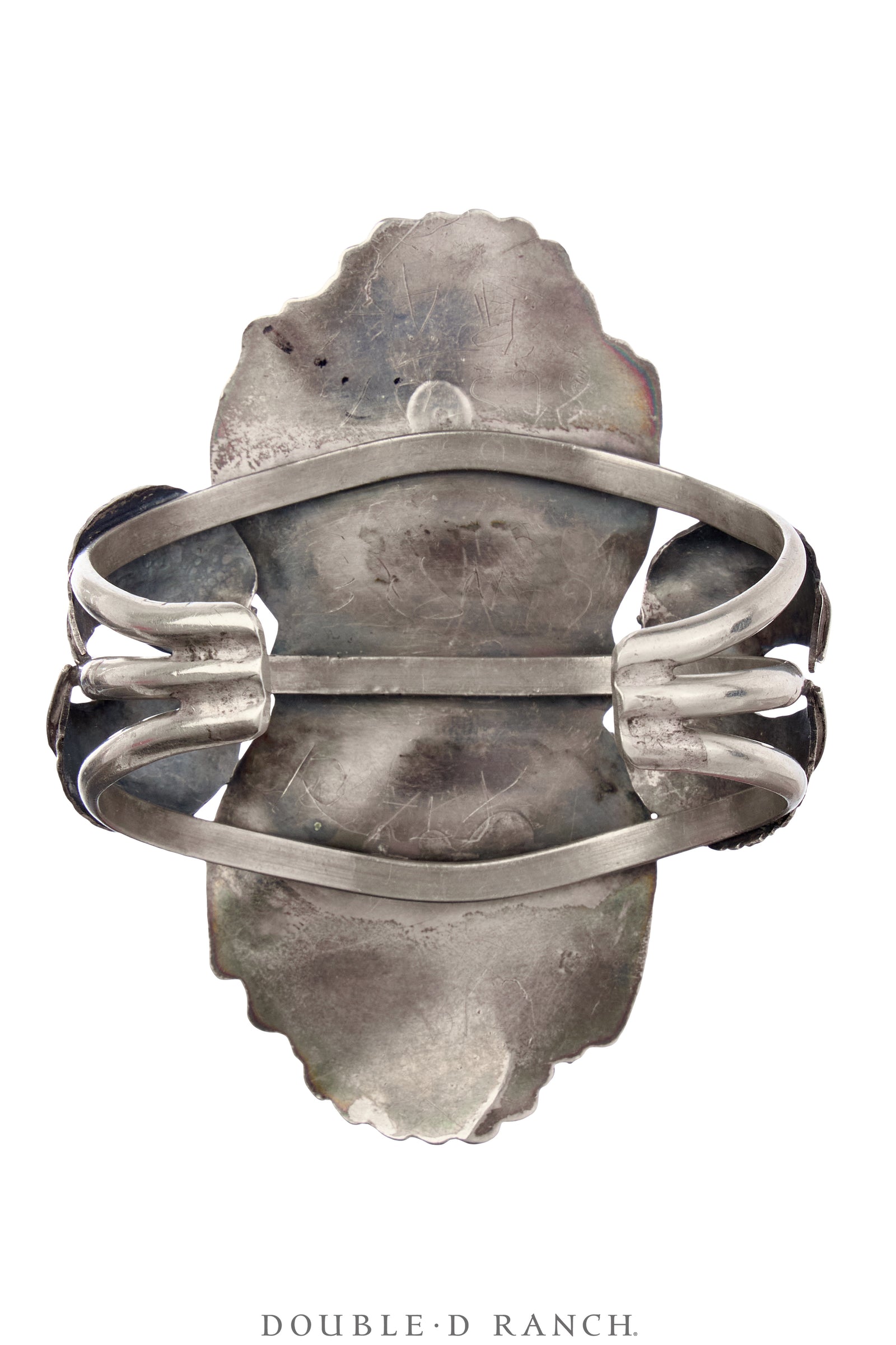 Cuff, Appliqué, Turquoise, Double Stone With Leaf Appliqué, Vintage 70s, 3954