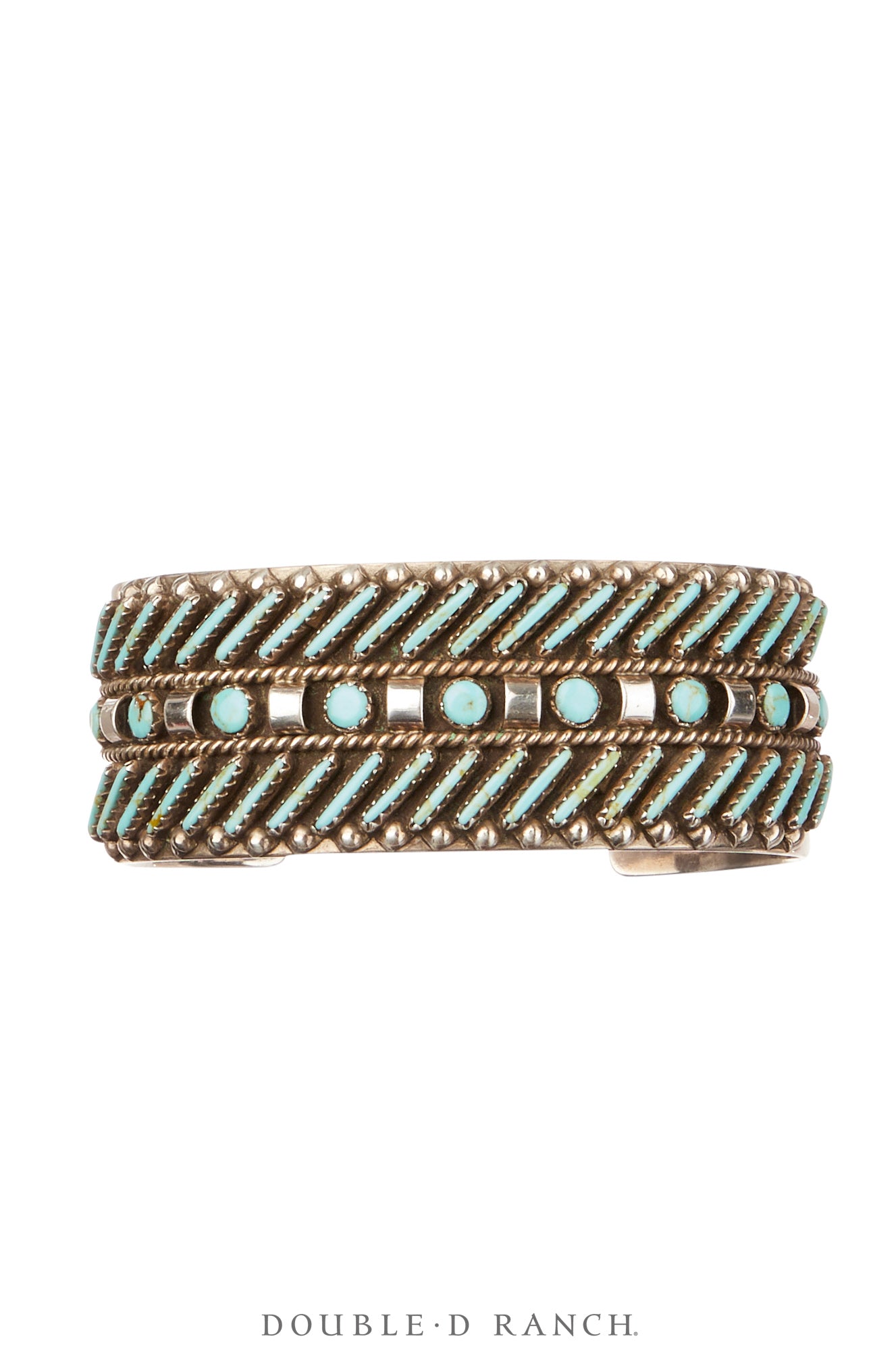 Cuff, Row, Turquoise, Needlepoint & Snake Eye, Vintage ‘70s, 3965