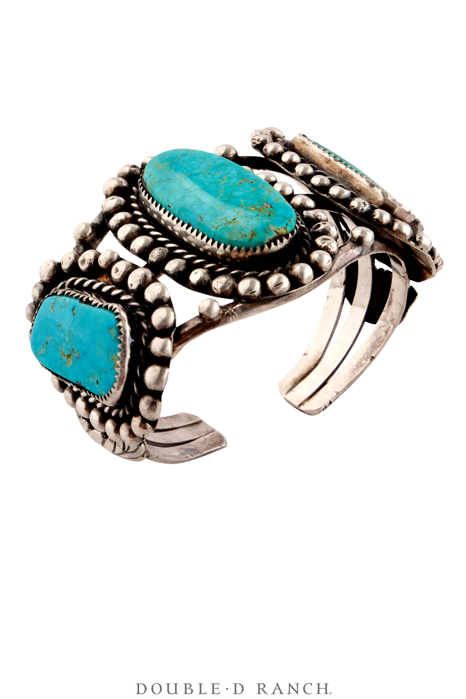Cuff, Natural Stone, Turquoise, 3 Stones With Heavy Drops, Sans Hallmark, Vintage, Early 20th Century, 4065