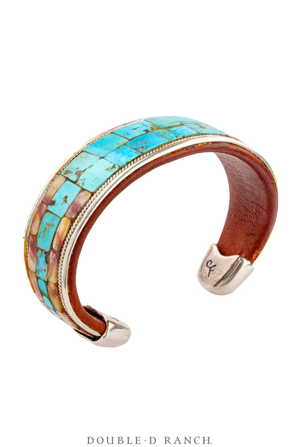 Cuff, Inlay, Turquoise, Leather Lined, Artisan, Charlie Favour, Contem