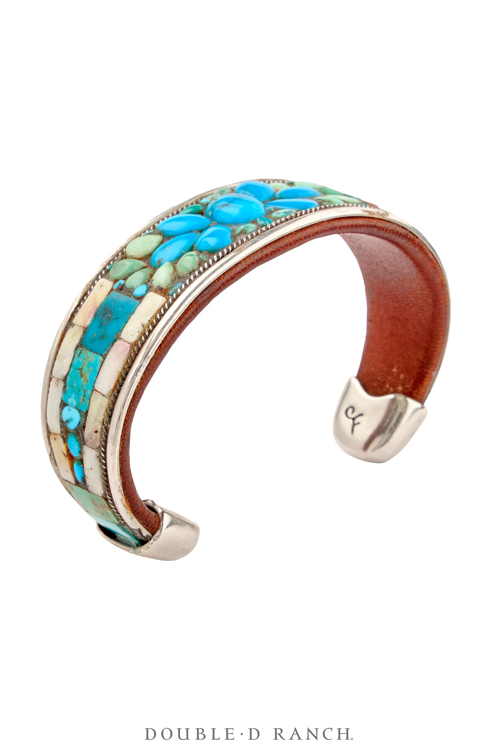 Cuff, Inlay, Turquoise, Leather Lined, Artisan, Charlie Favour, Contemporary, 4090
