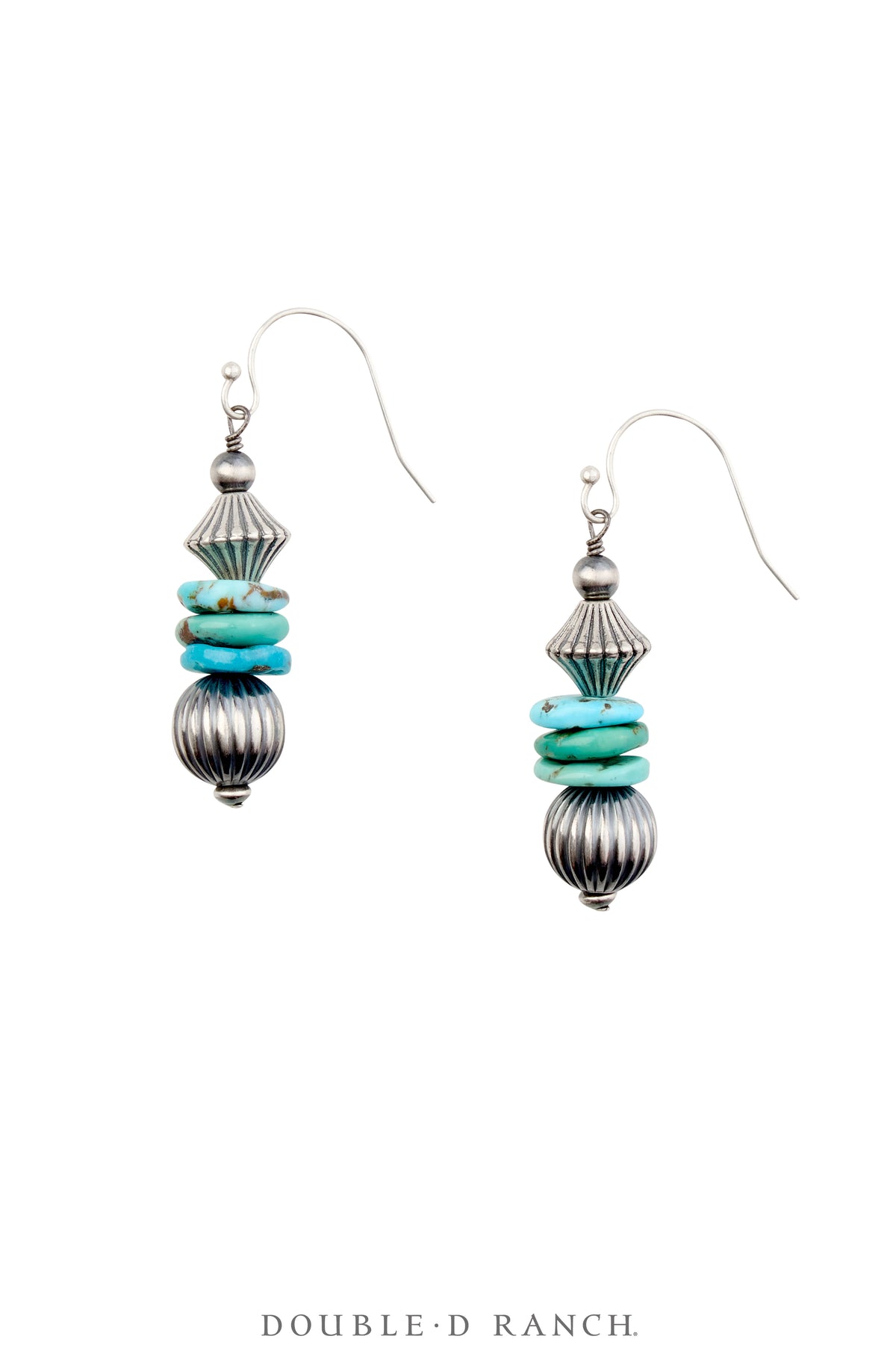 Earrings, Repurposed, Turquoise, Fluted Beads, Contemporary, 1858