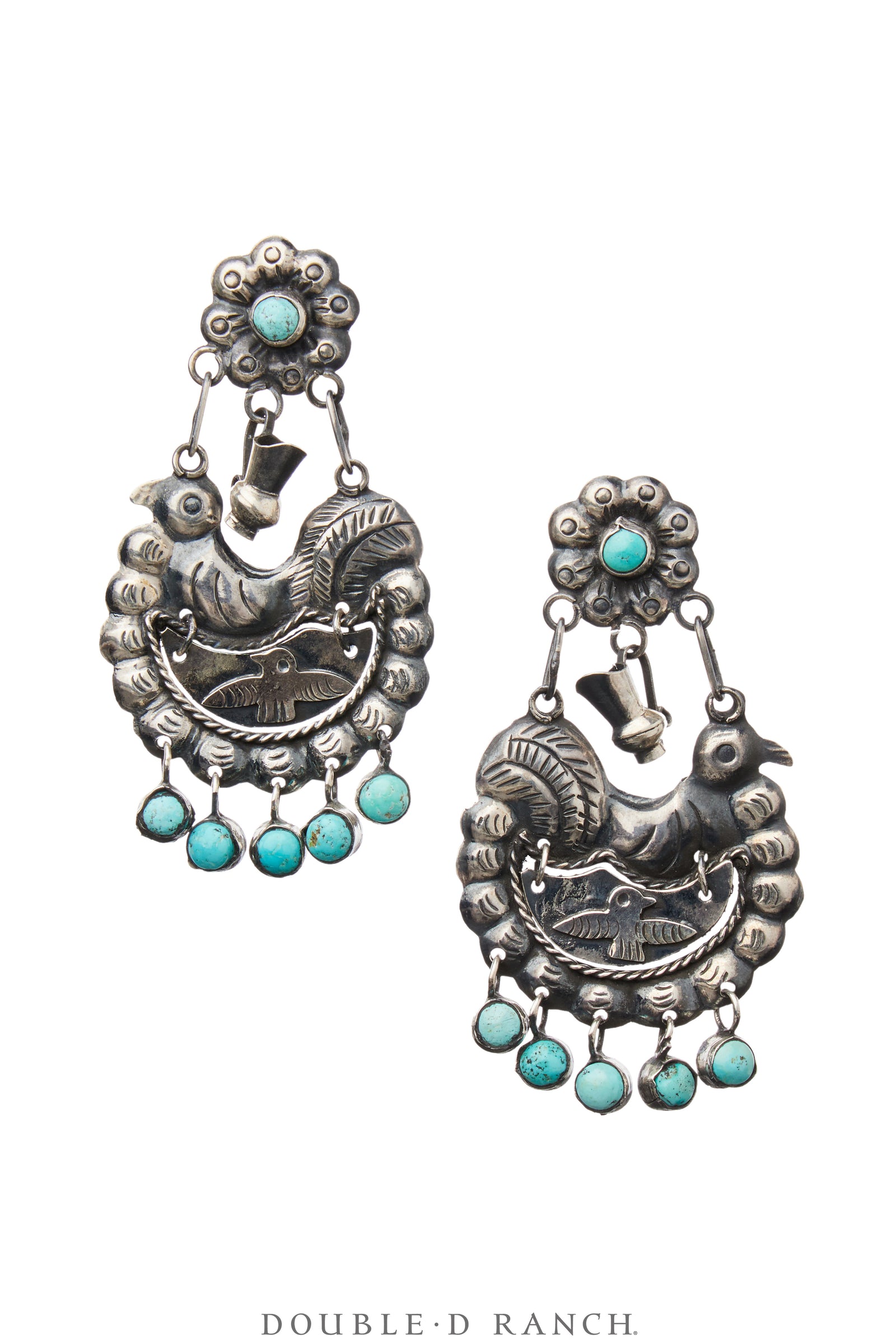 Earrings, Federico, Mazahua, Turquoise & Sterling Silver, Hallmark, Contemporary, 1913