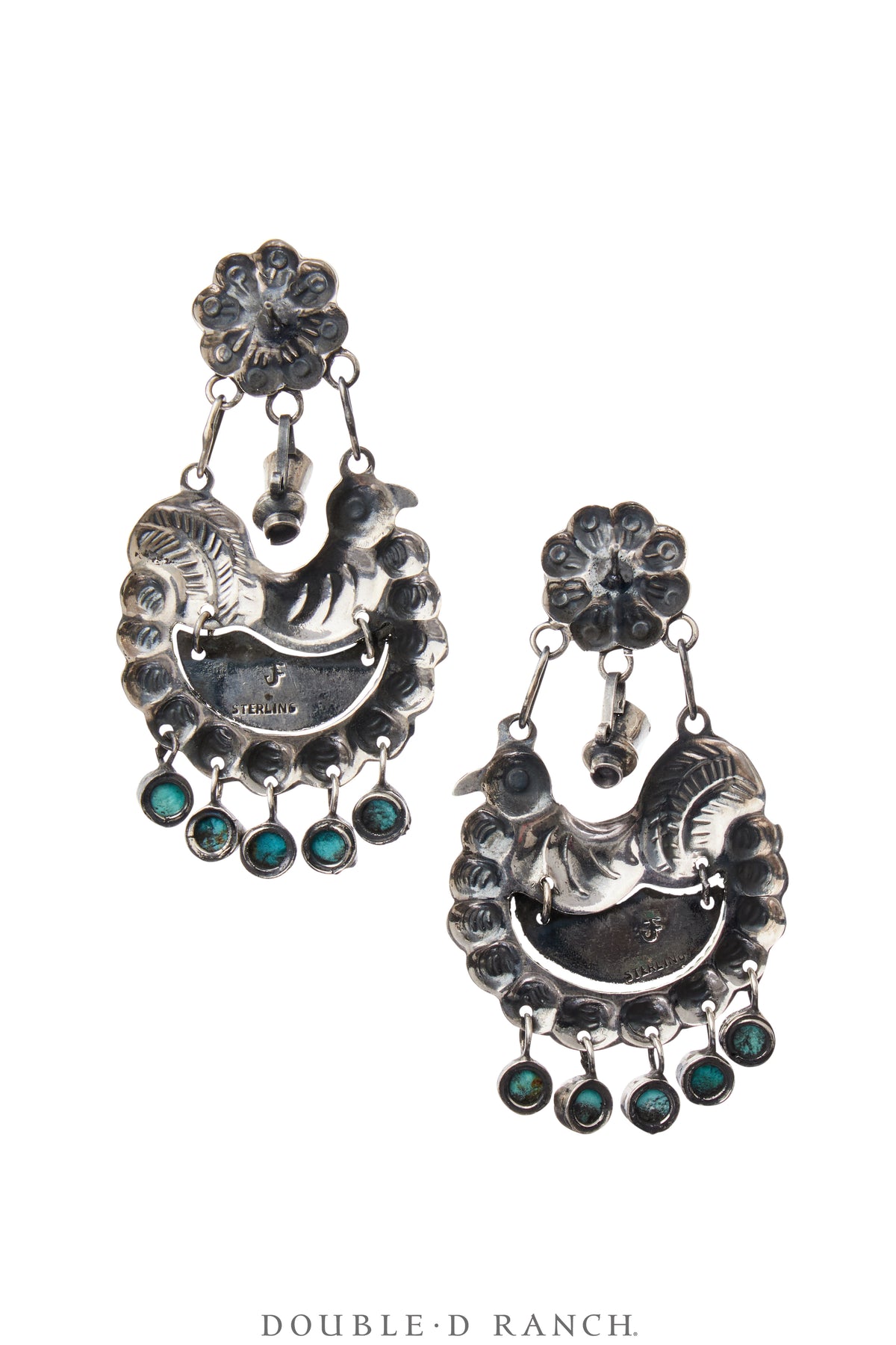 Earrings, Federico, Mazahua, Turquoise & Sterling Silver, Hallmark, Contemporary, 1913