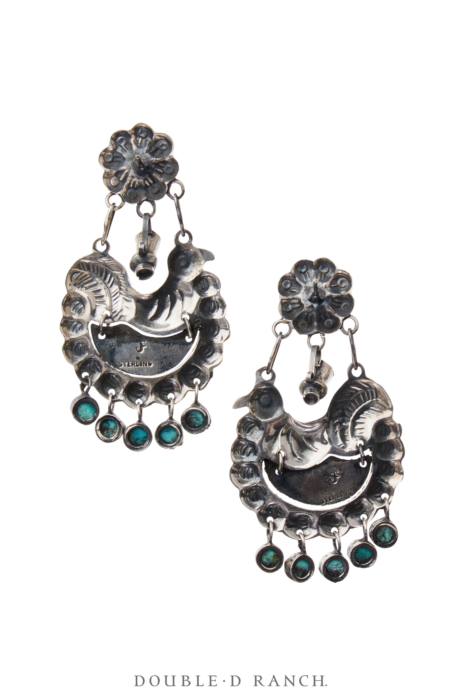 Earrings, Federico, Mazahua, Turquoise & Sterling Silver, Hallmark, Contemporary, 1913
