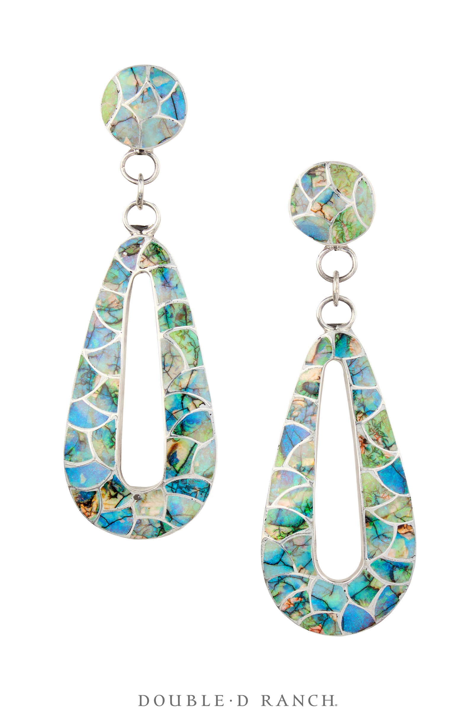 Earrings, Inlay, Opal, Fishscale, Haloo Hallmark, Contemporary, 1980