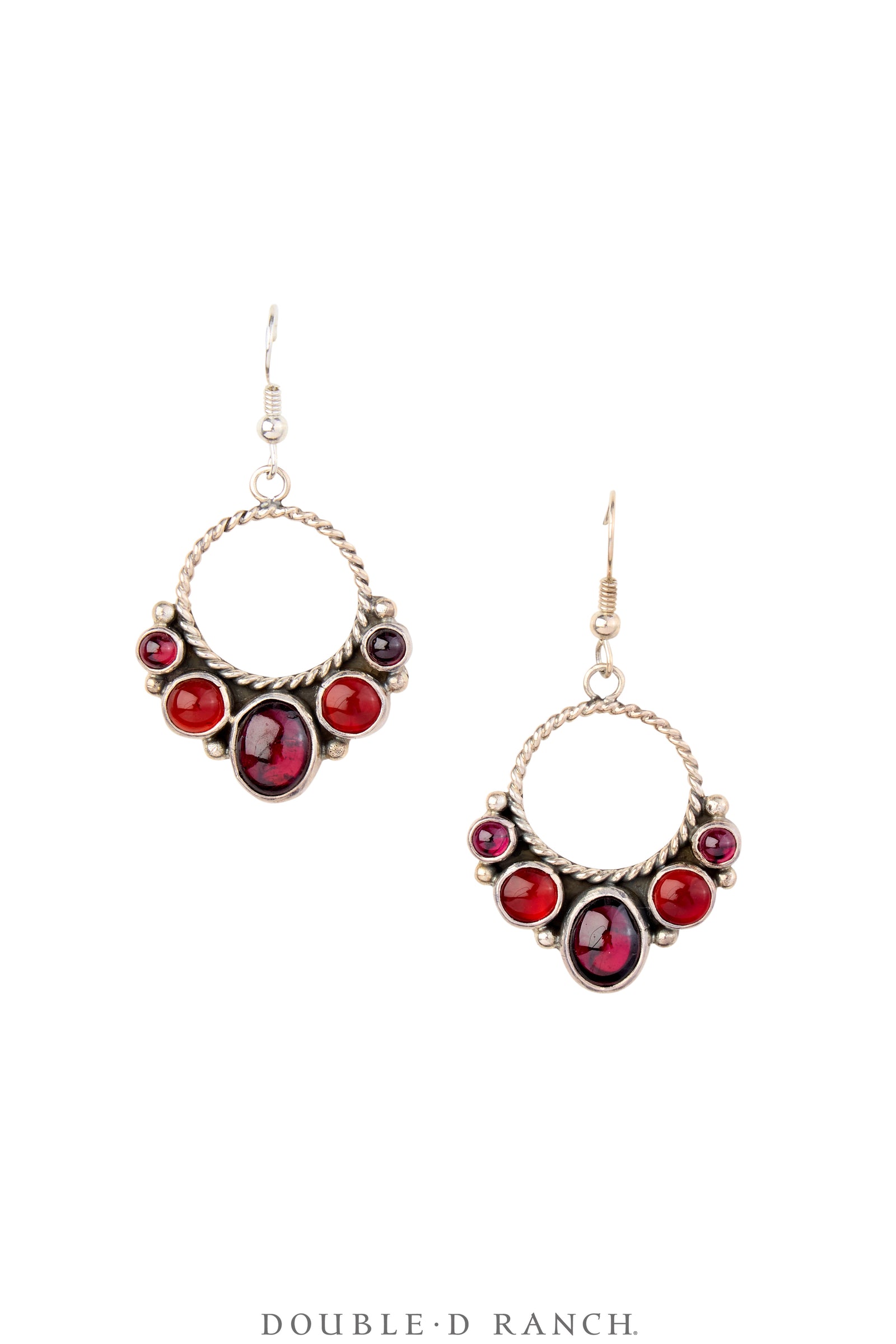 Earrings, Hoop, Faceted Jewels, Garnet, Hallmark, Contemporary, 2005
