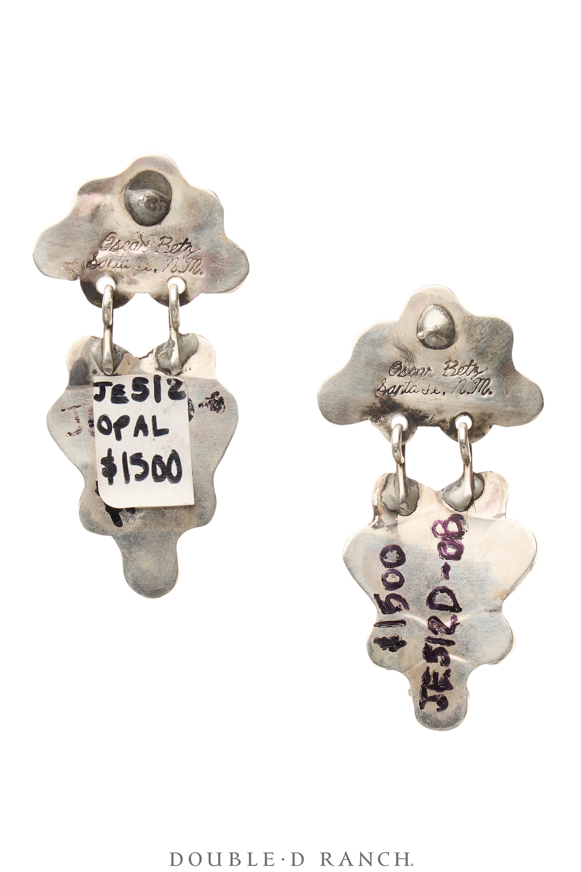 Earrings, Oscar Betz, Triangle, Abalone, Hallmark, 2096