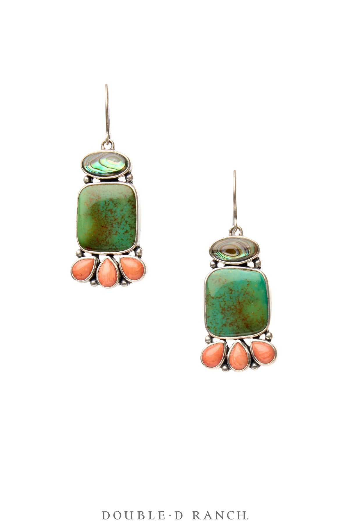 Earrings, Drop, Turquoise, Coral, Abalone, Contemporary, 2118