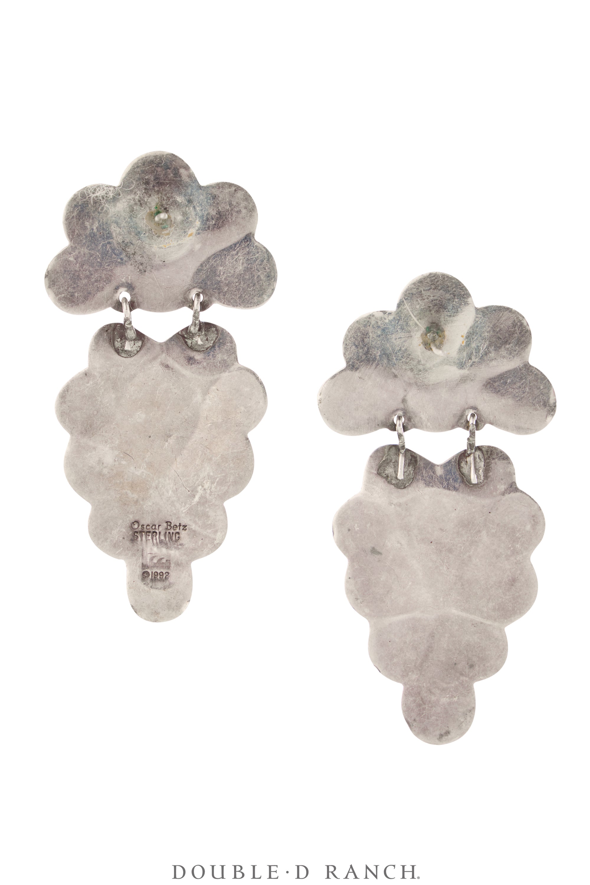 Earrings, Oscar Betz, Triangle, Mixed Stones, Hallmark, Vintage 1992, 2163