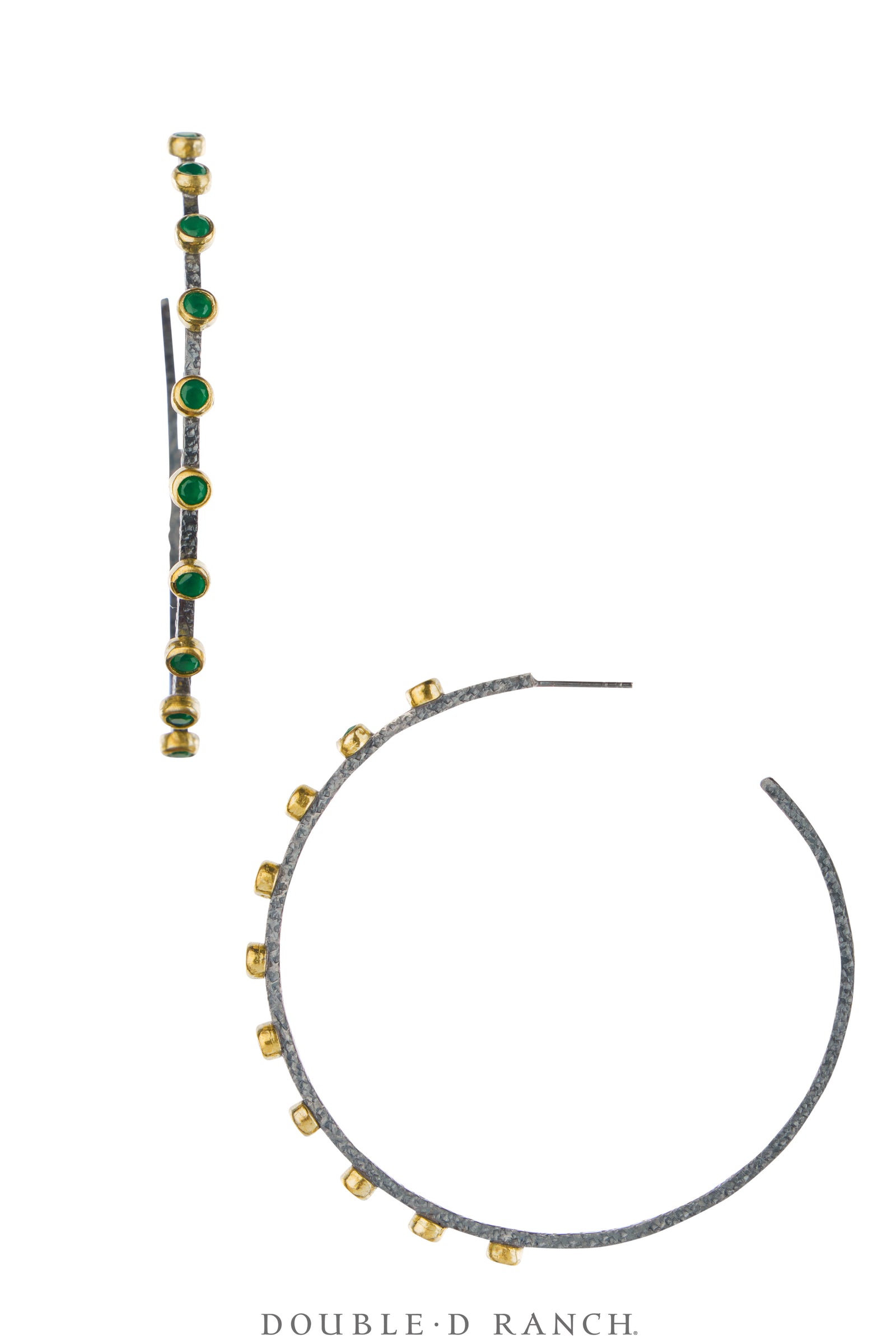 Earrings, Hoops, Malachite, Sterling Silver, Contemporary, 2207