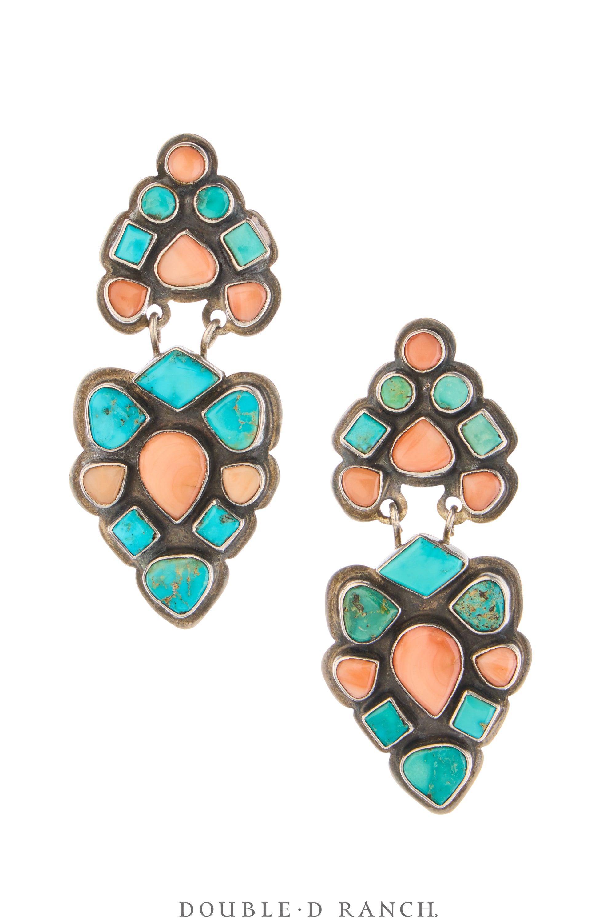 Earrings, Oscar Betz, Triangle, Turquoise and Angel Coral, Hallmark, Vintage, 2217