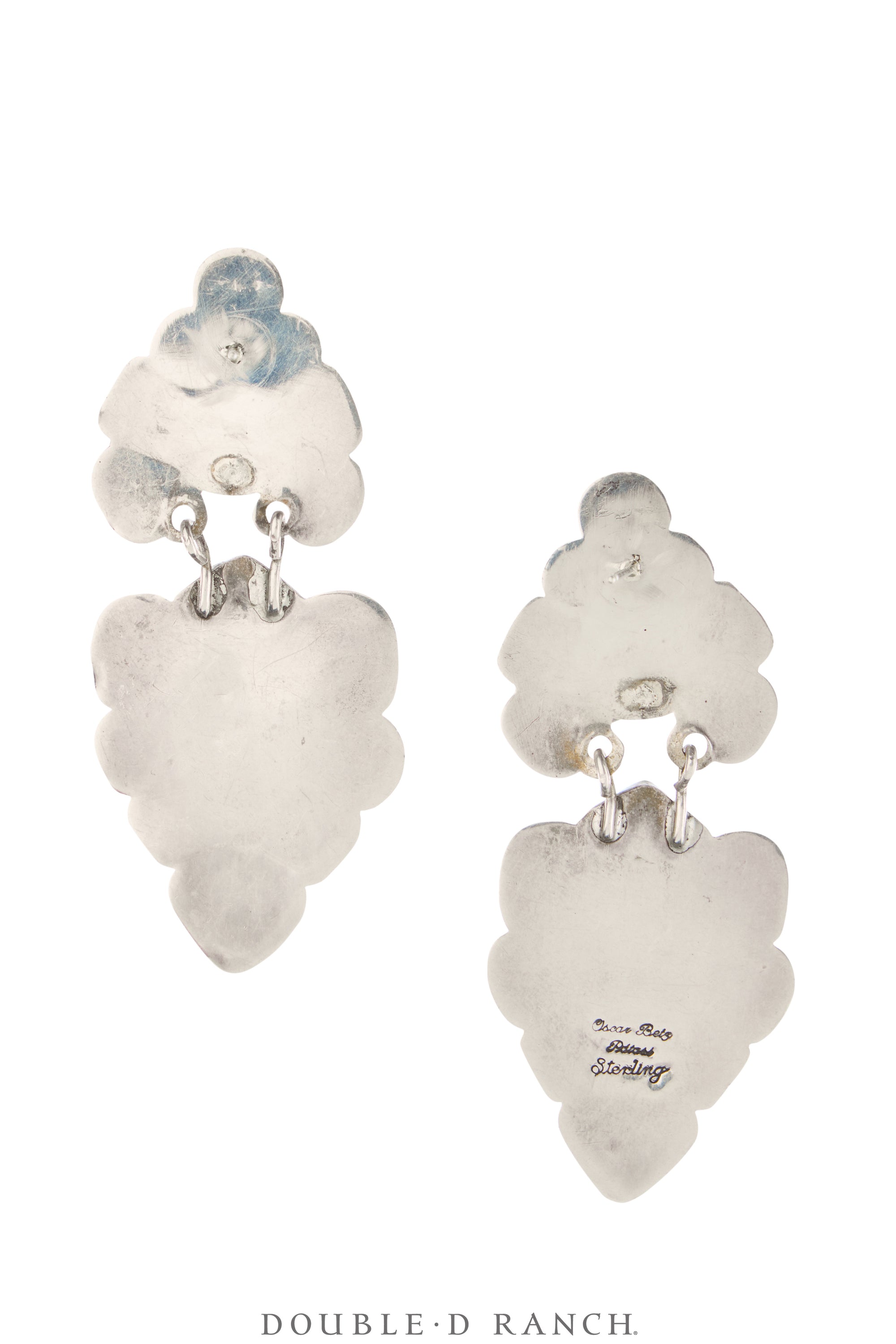 Earrings, Oscar Betz, Triangle, Turquoise and Angel Coral, Hallmark, Vintage, 2217