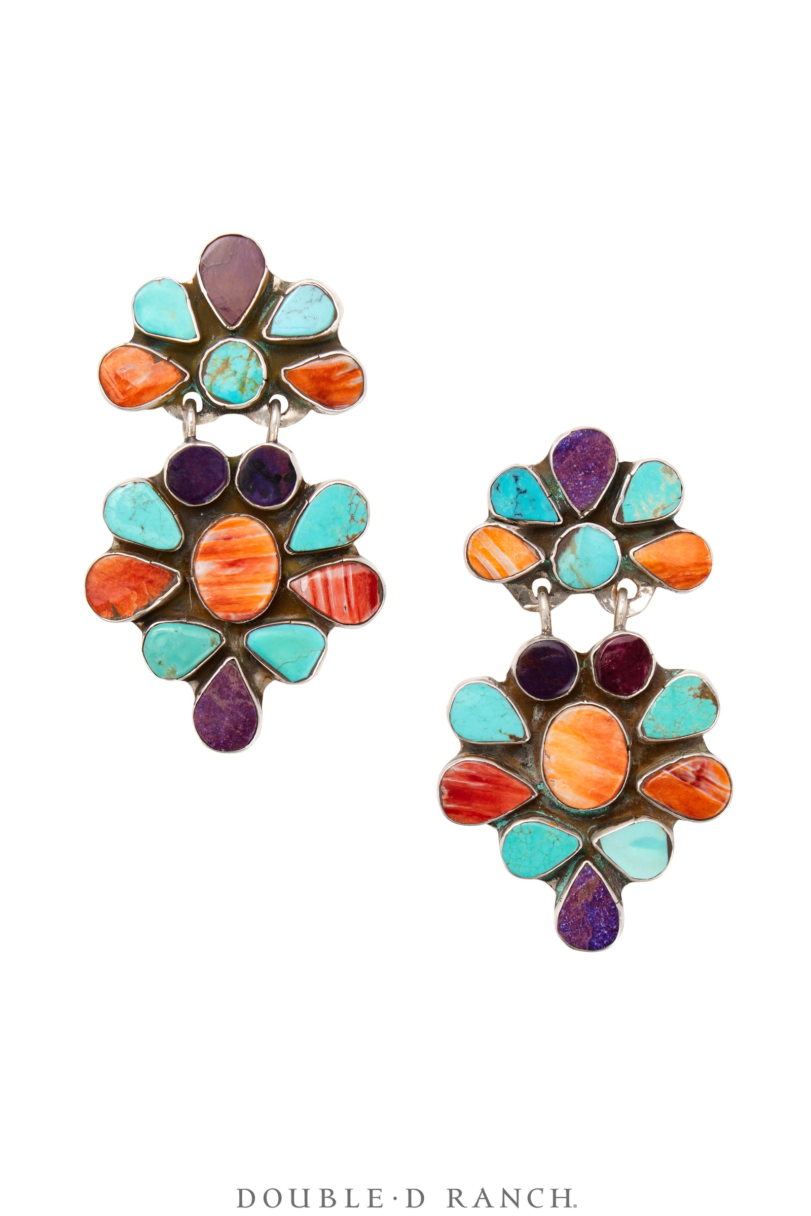 Earrings, Oscar Betz, Triangle, Mixed Stones, Hallmark, 512MS1