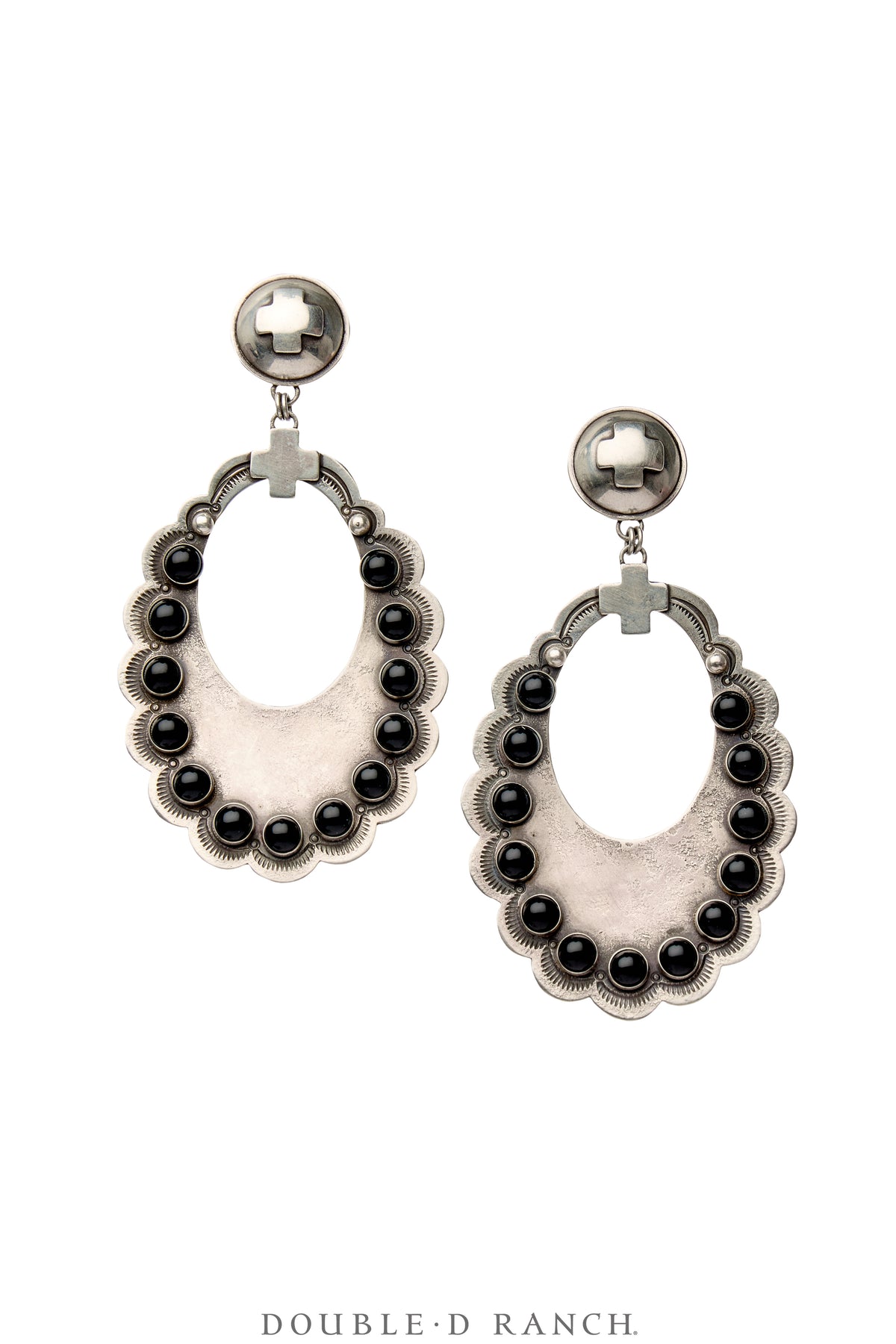 Earrings, Hoop, Sterling Silver & Onyx, Dennis Hogan, 551E