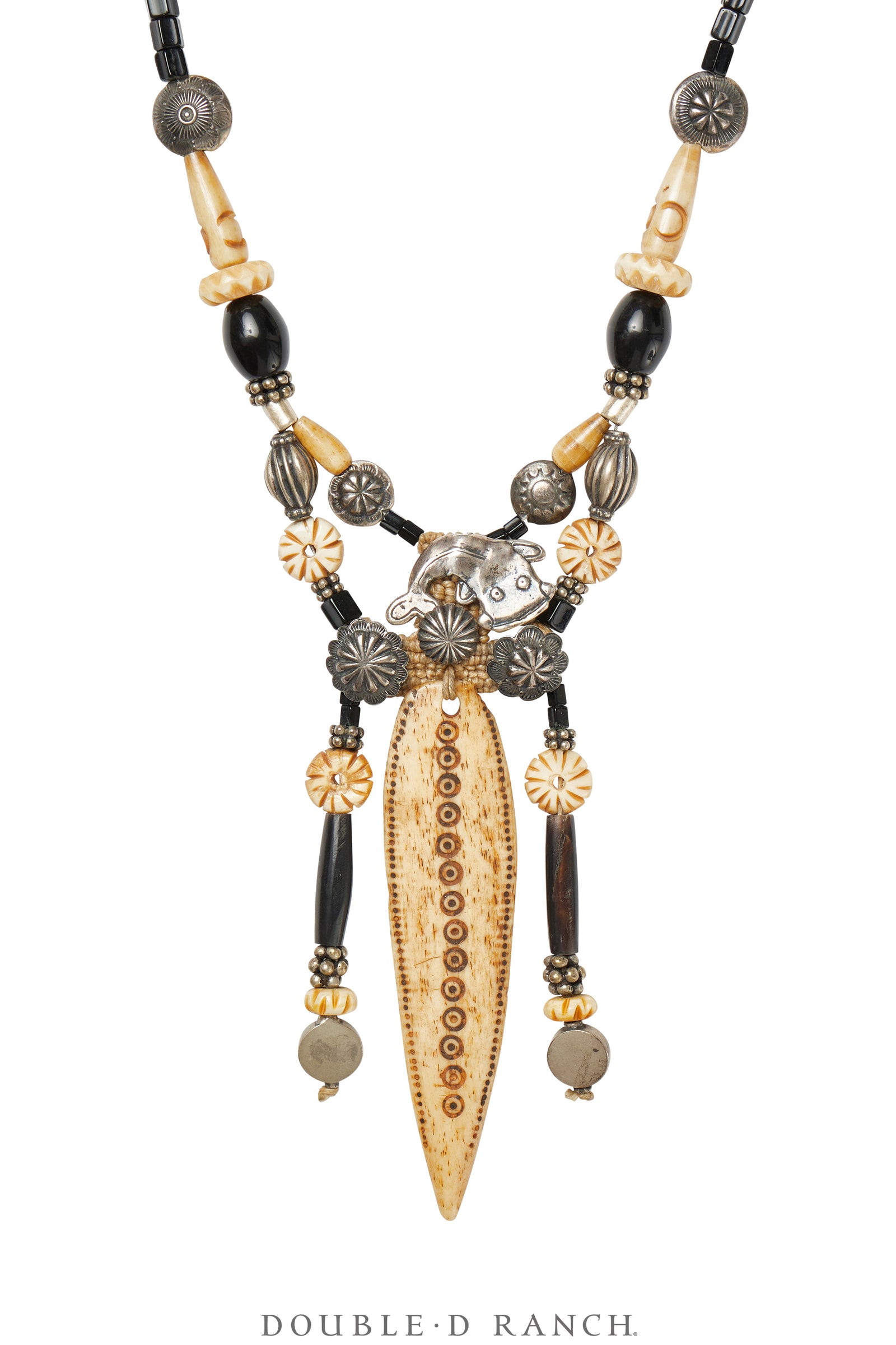 Necklace, Mummy's Bundle, Statement, Hairpipe & Bone With Antique Trade Beads, Hallmark, Vintage, 3357