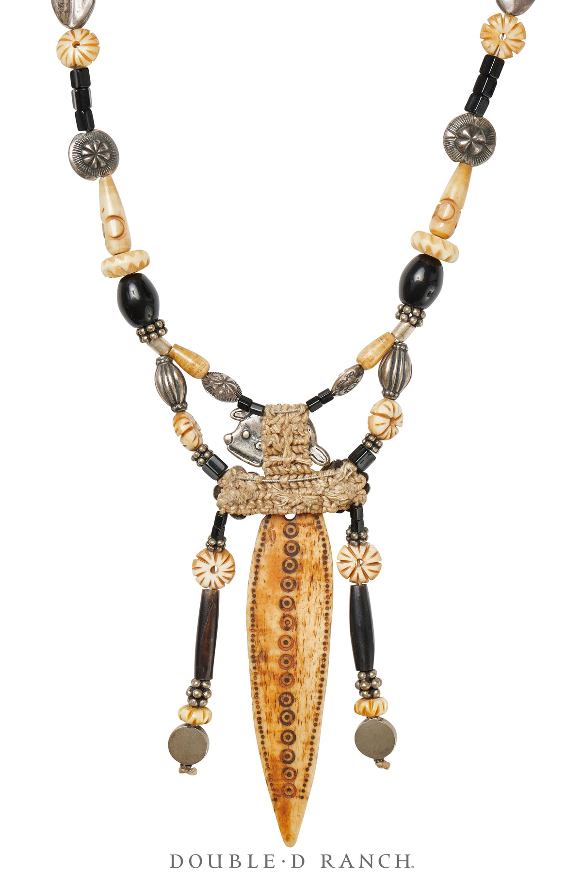 Necklace, Mummy's Bundle, Statement, Hairpipe & Bone With Antique Trade Beads, Hallmark, Vintage, 3357