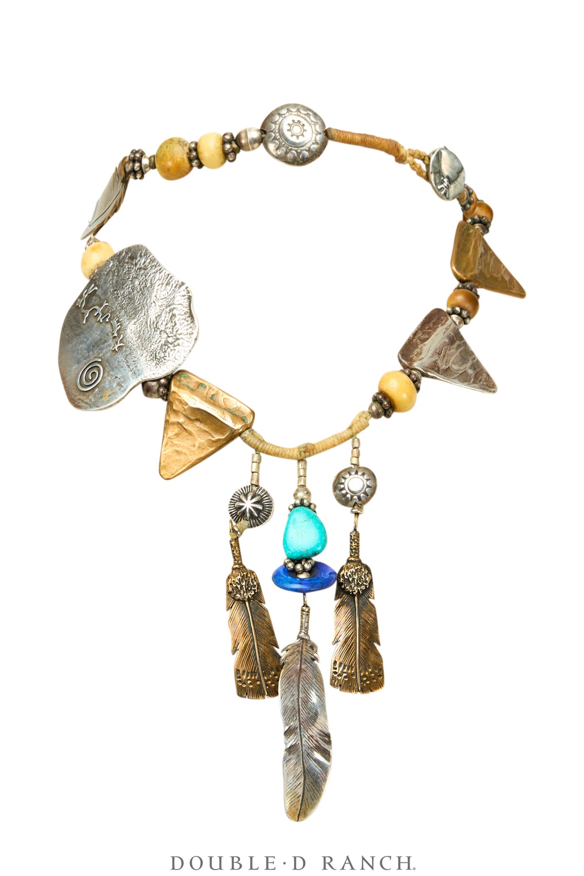 Necklace, Mummy's Bundle, Collar, Turquoise & Lapis With Mixed Metals, Hallmark, Vintage, 3317