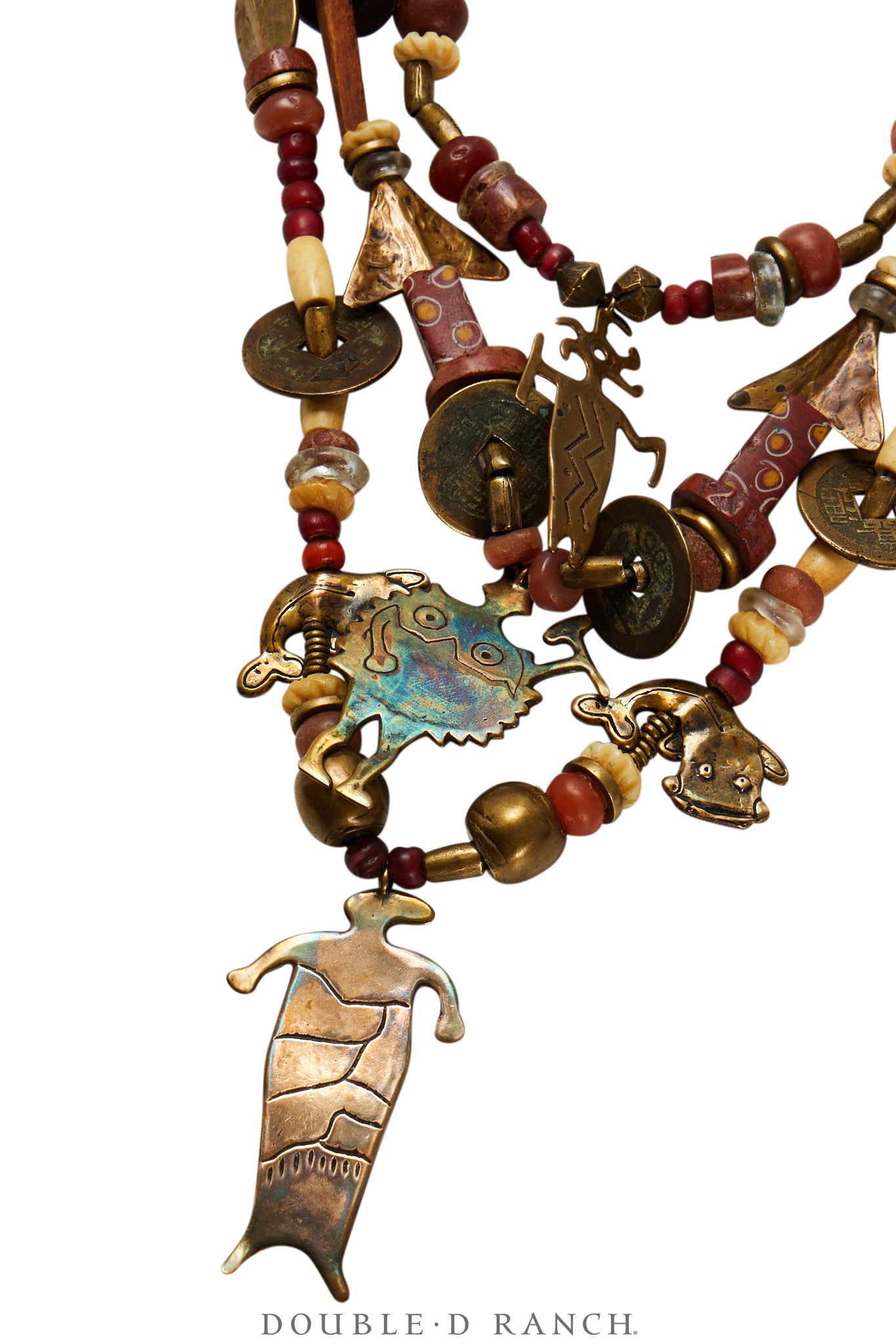 Necklace, Mummy's Bundle, Statement, Antique Trade Beads With Petroglyph Charms, Hallmark, Vintage, 3320