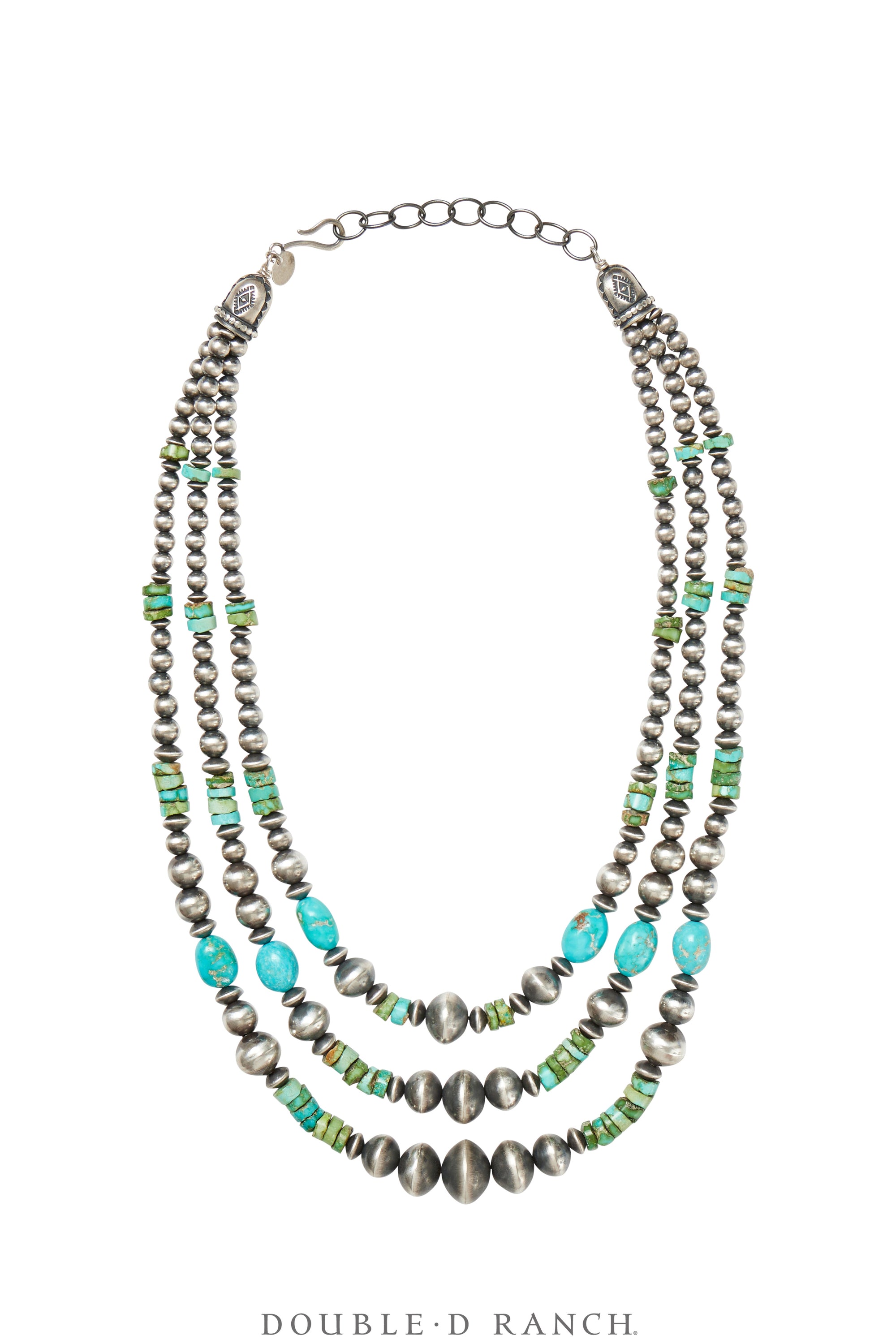 Necklace, Desert Pearls, Sonoran Gold Turquoise, Triple Strand, Hallmarked, Contemporary, 3343