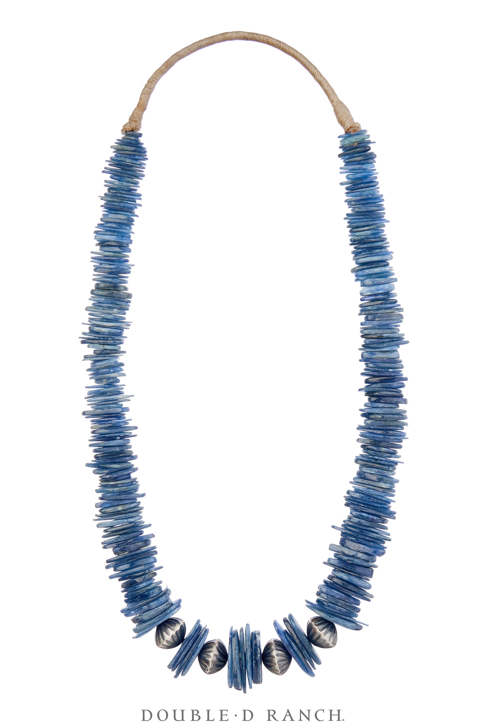 Necklace, Natural Stone, Kyanite With Fluted Sterling Beads, Navajo, Contemporary, 3414