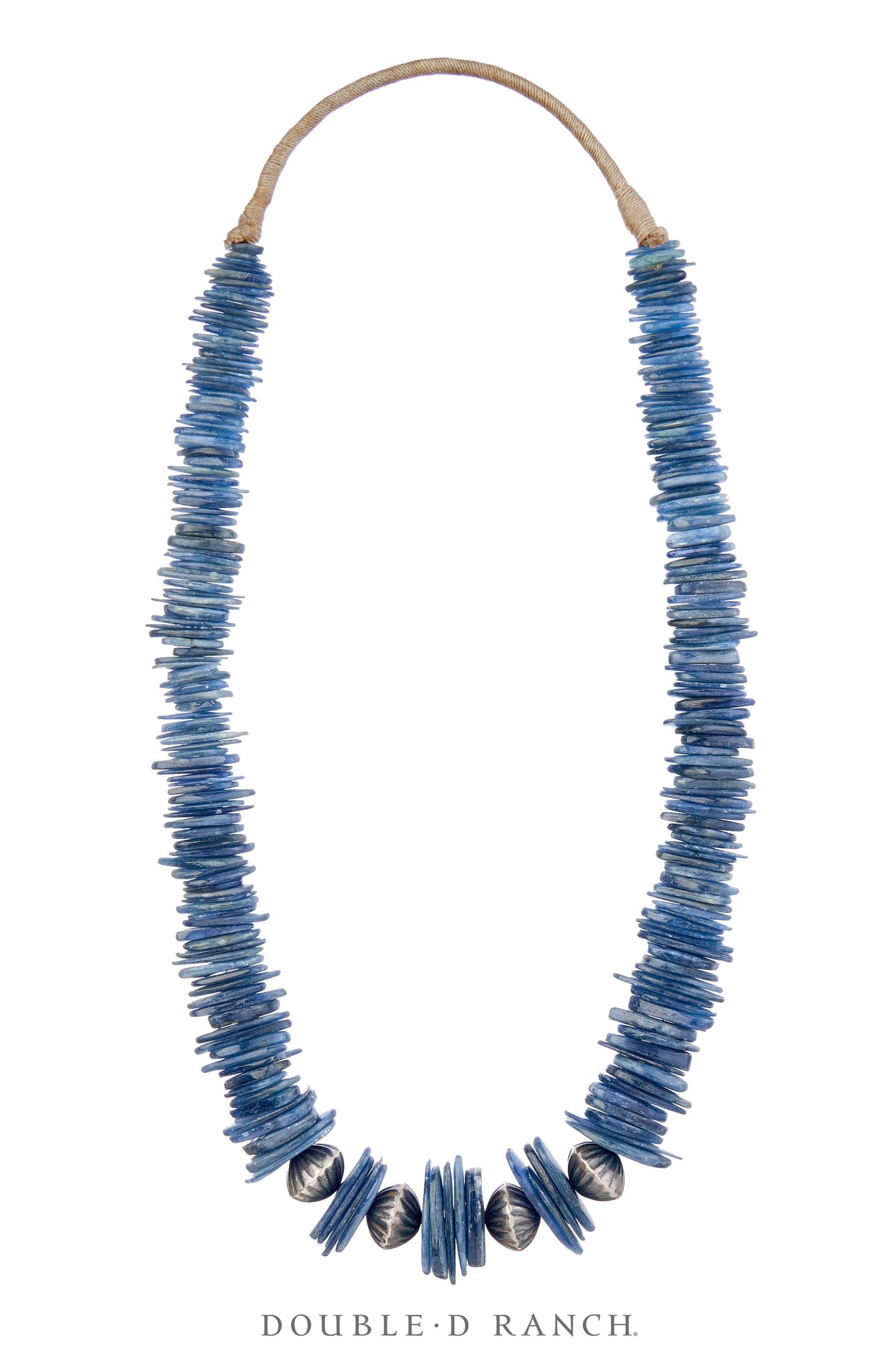 Necklace, Natural Stone, Kyanite With Fluted Sterling Beads, Navajo, Contemporary, 3414