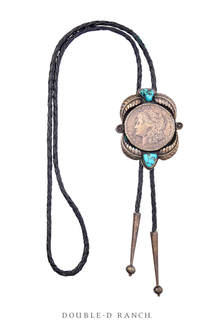 Bolo, Novelty, Coin, Turquoise, 1921 Morgan Silver Dollar, Vintage, 35