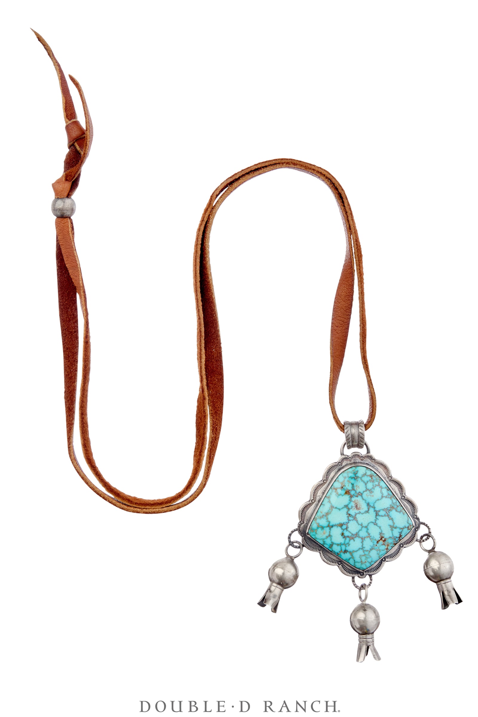 Necklace, Leather Thong, Turquoise, Stone with Blossom Dangles, Jesse Robbins Hallmark, Contemporary, 3509