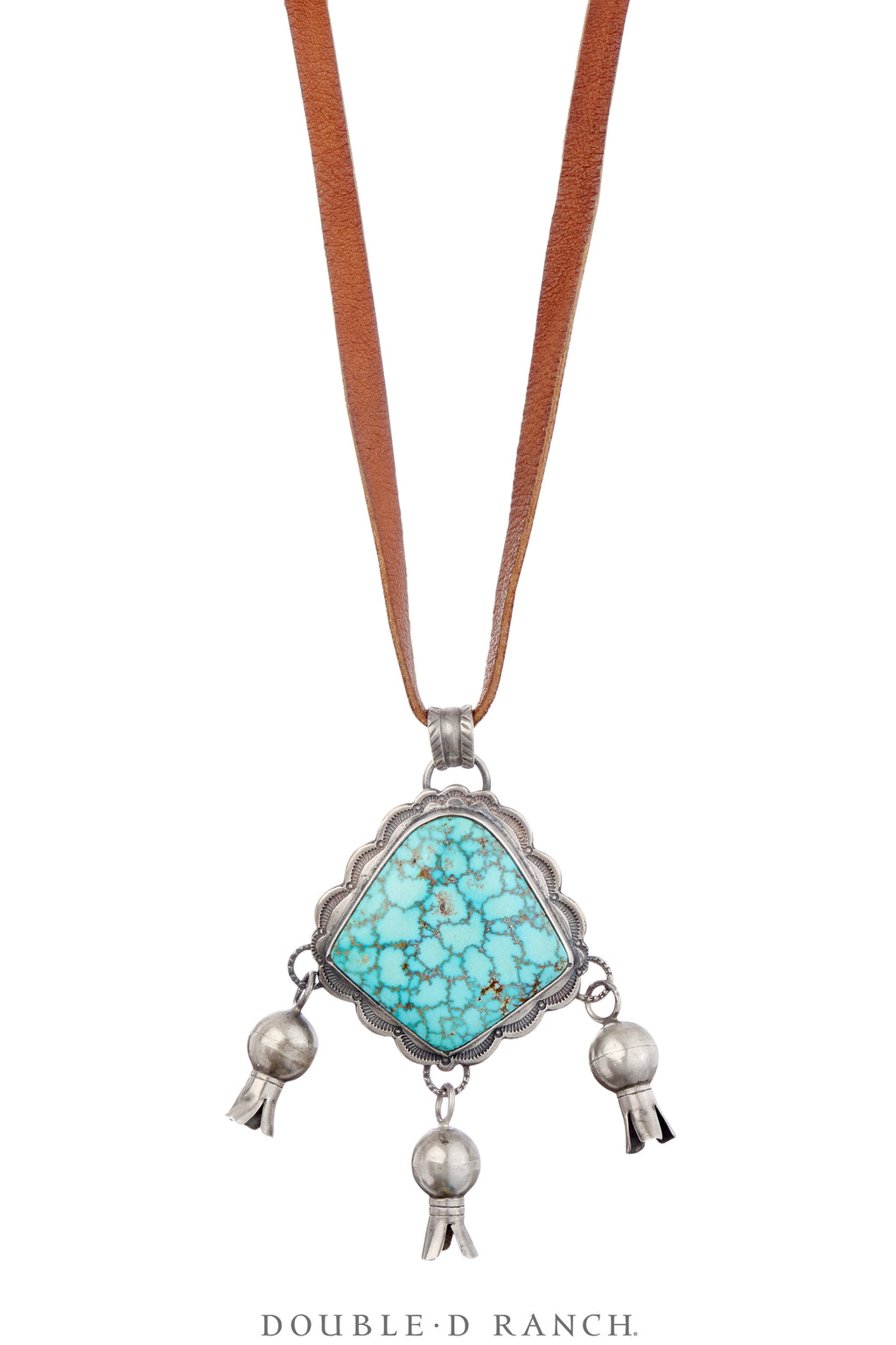 Necklace, Leather Thong, Turquoise, Stone with Blossom Dangles, Jesse