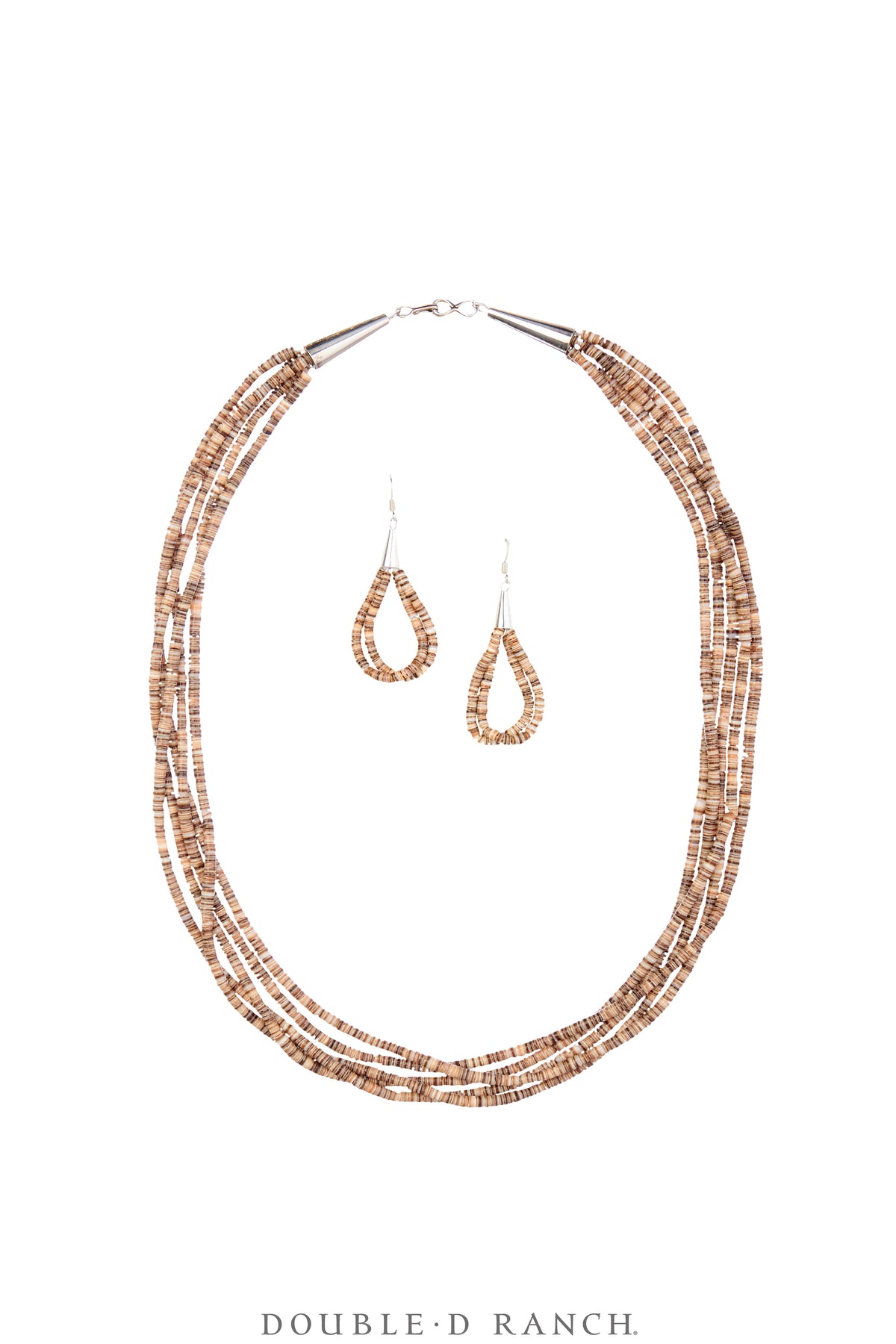 Necklace, Natural Stone, Heishi, Gray Shell, 5 Strand with Earrings, 18," Artisan, Contemporary, 3541