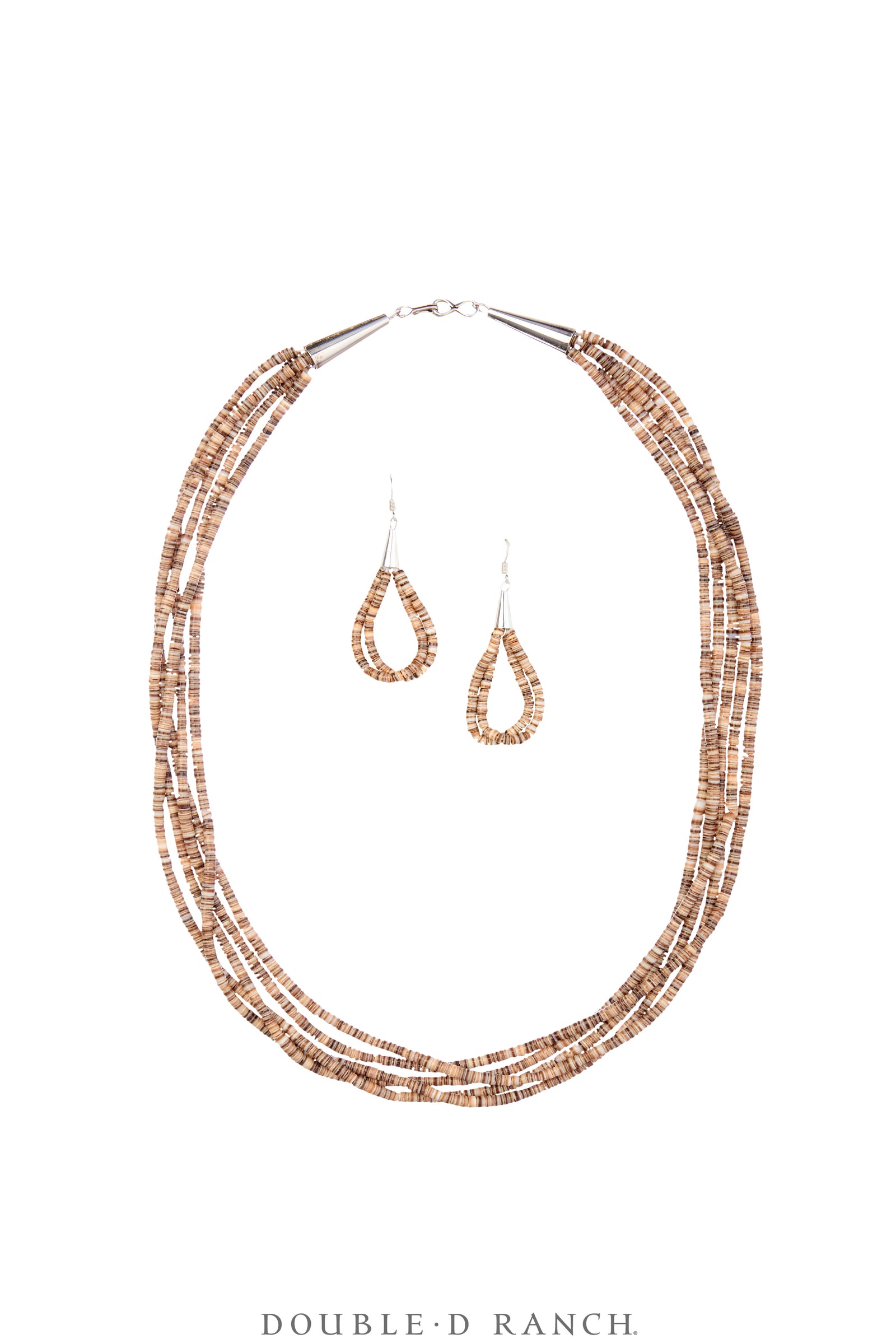 Necklace, Natural Stone, Heishi, Gray Shell, 5 Strand with Earrings, 18," Artisan, Contemporary, 3541