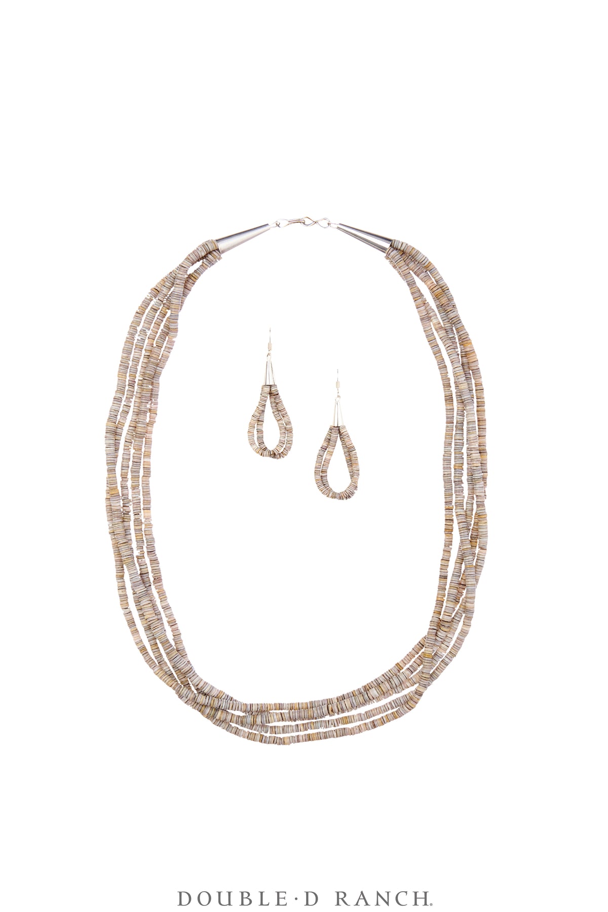 Necklace, Natural Stone, Heishi, Voluta Shell, 5 Strand with Earrings, 18," Artisan, Contemporary, 3542