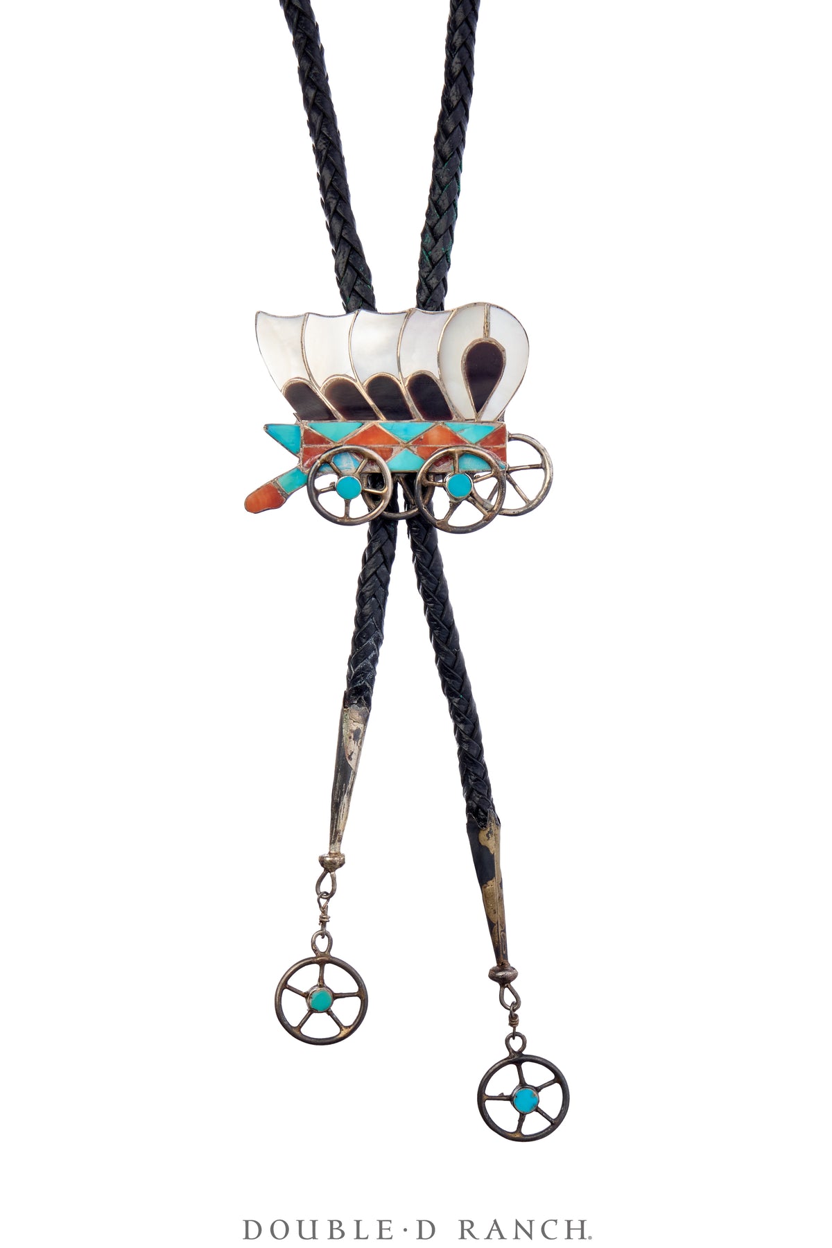 Bolo, Inlay, Conestoga Wagon, Wagon Wheel Tips, Hallmark, Vintage ‘50s, 3573